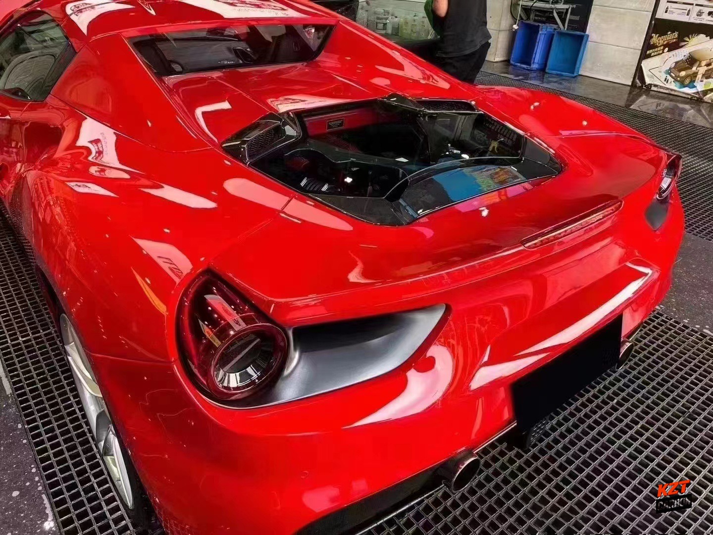 For Ferrari 488 Spider 2015-19 Dry Carbon Fiber KZ Style Rear Engine Bonnet Hood