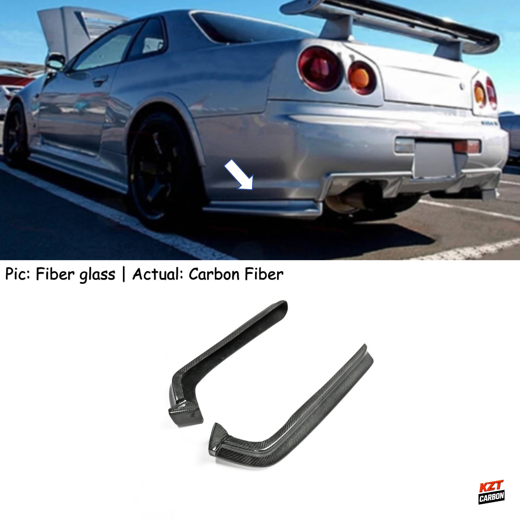 For Nissan Skyline R34 GTR NIS Style Carbon rear spat extension