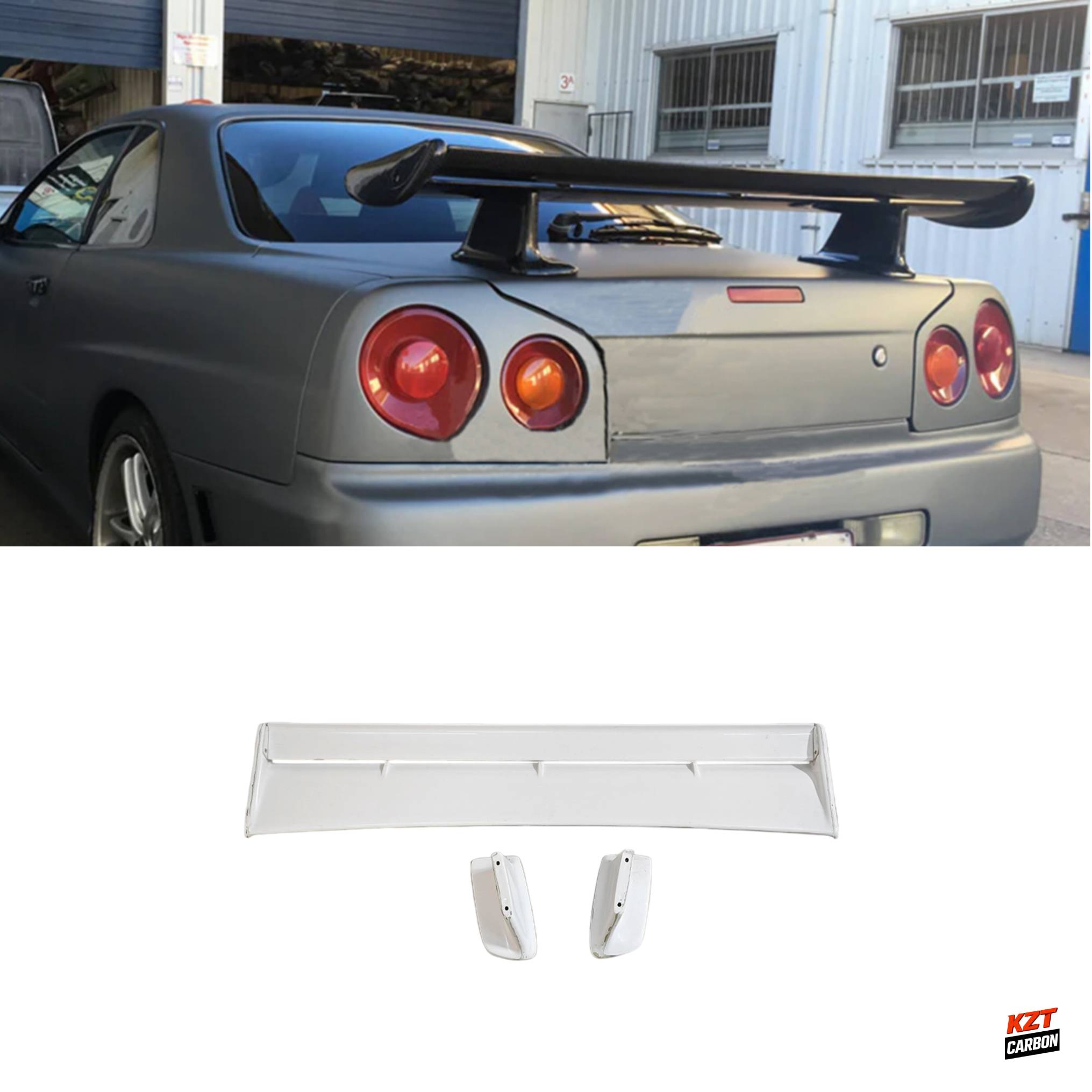 For Nissan Skyline R34 GTR OEM Rear Spoiler With Blade + Caps + Stand