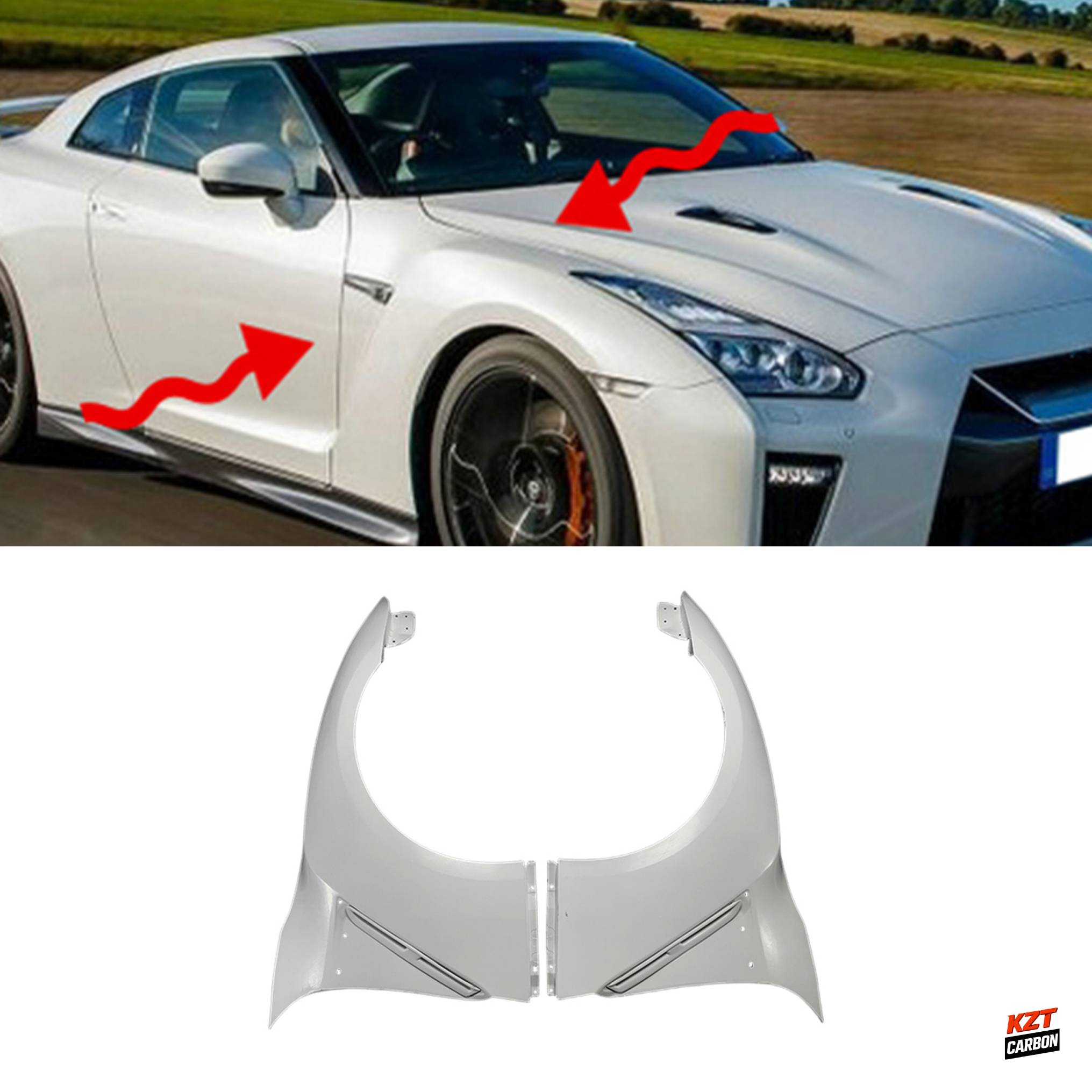 For Nissan R35 GTR 08-16 OEM Fiberglass Unpaint Front Fender (with fender vents)