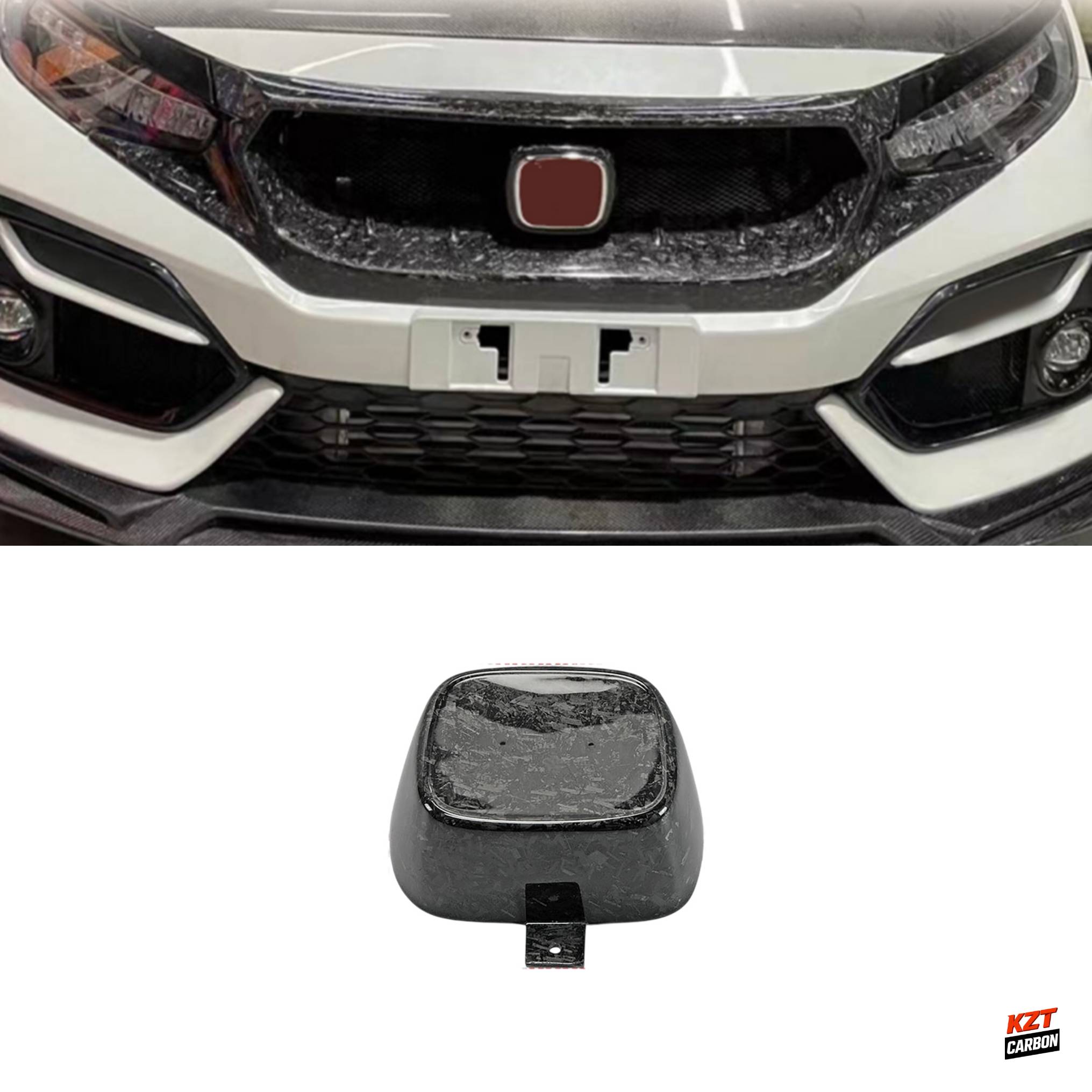 For Honda Civic Type R FK8 JS Style Front Grill Emblem Holder Forged Carbon