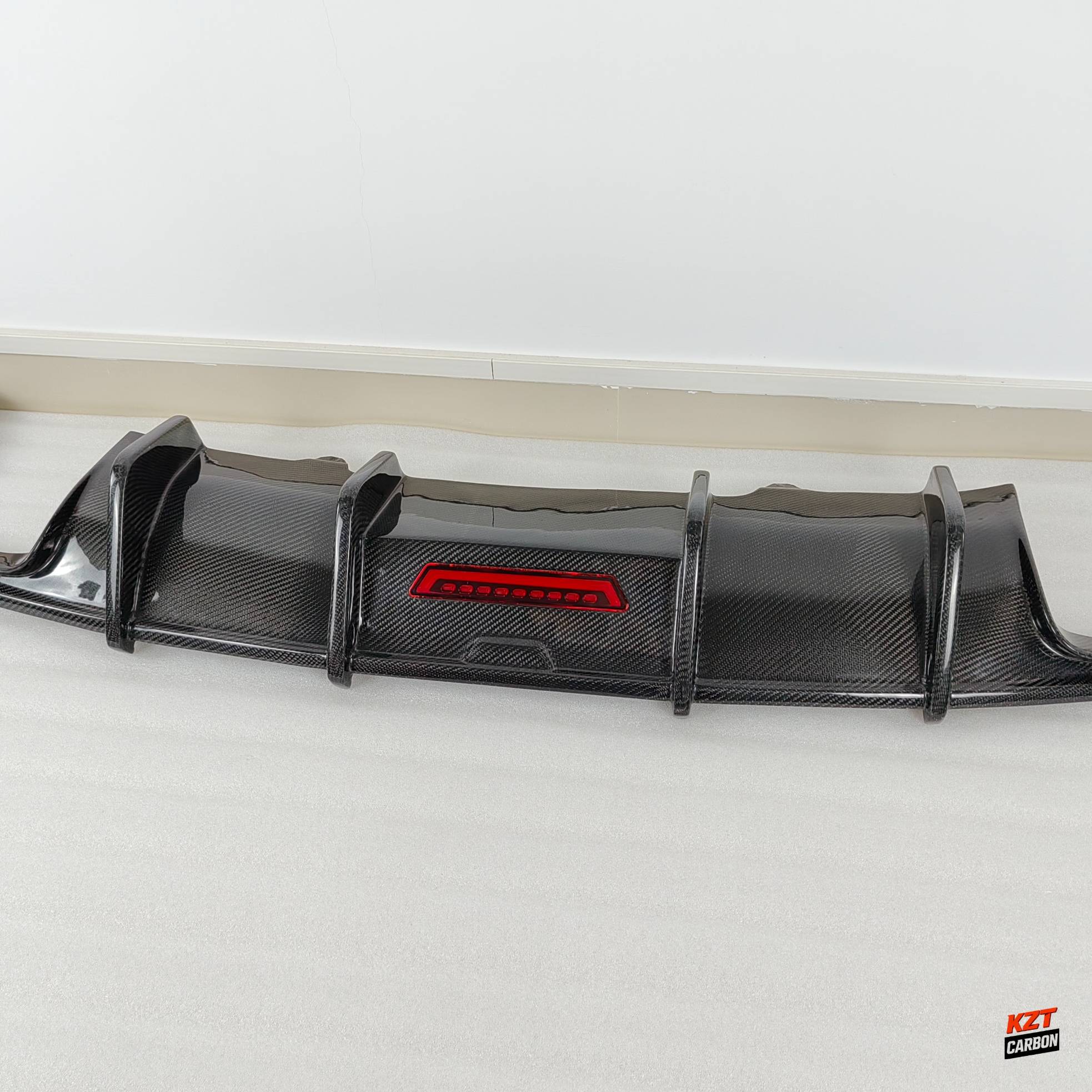 For Audi S4 B9 17-19 Sedan Carbon Fiber KZ Style Rear Diffuser Lip With Light