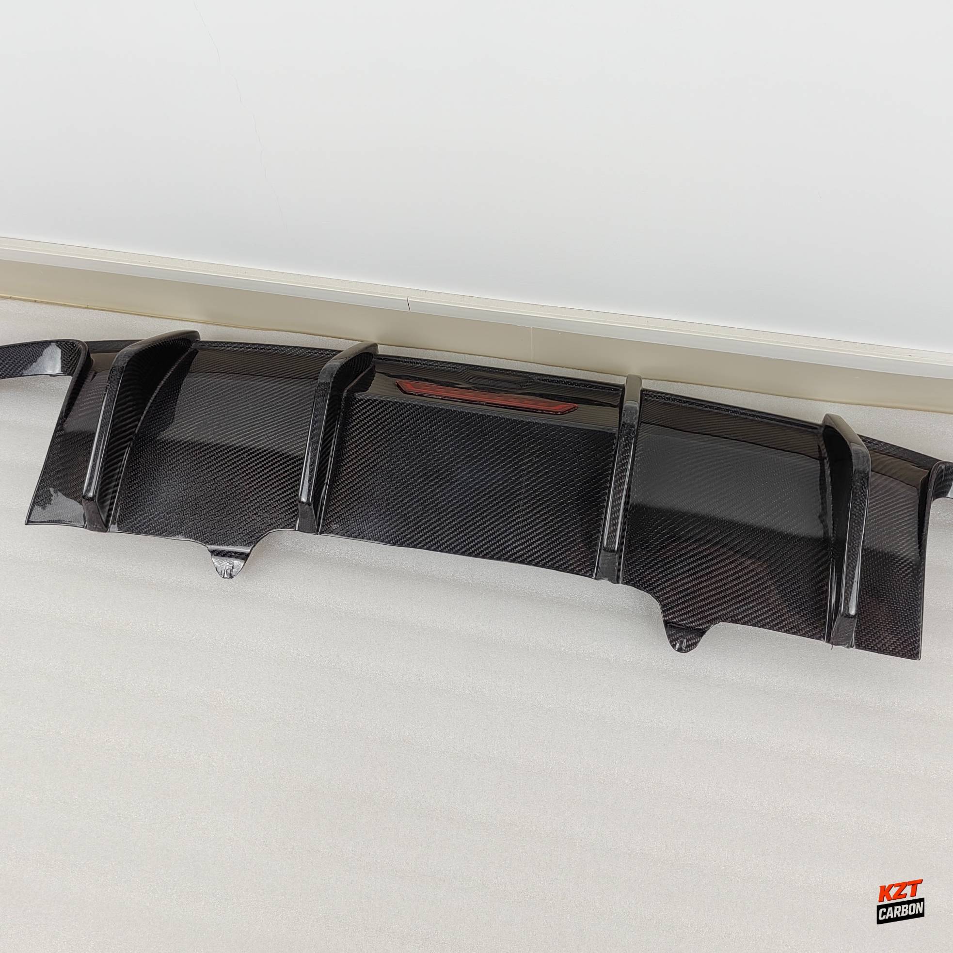 For Audi S4 B9 17-19 Sedan Carbon Fiber KZ Style Rear Diffuser Lip With Light
