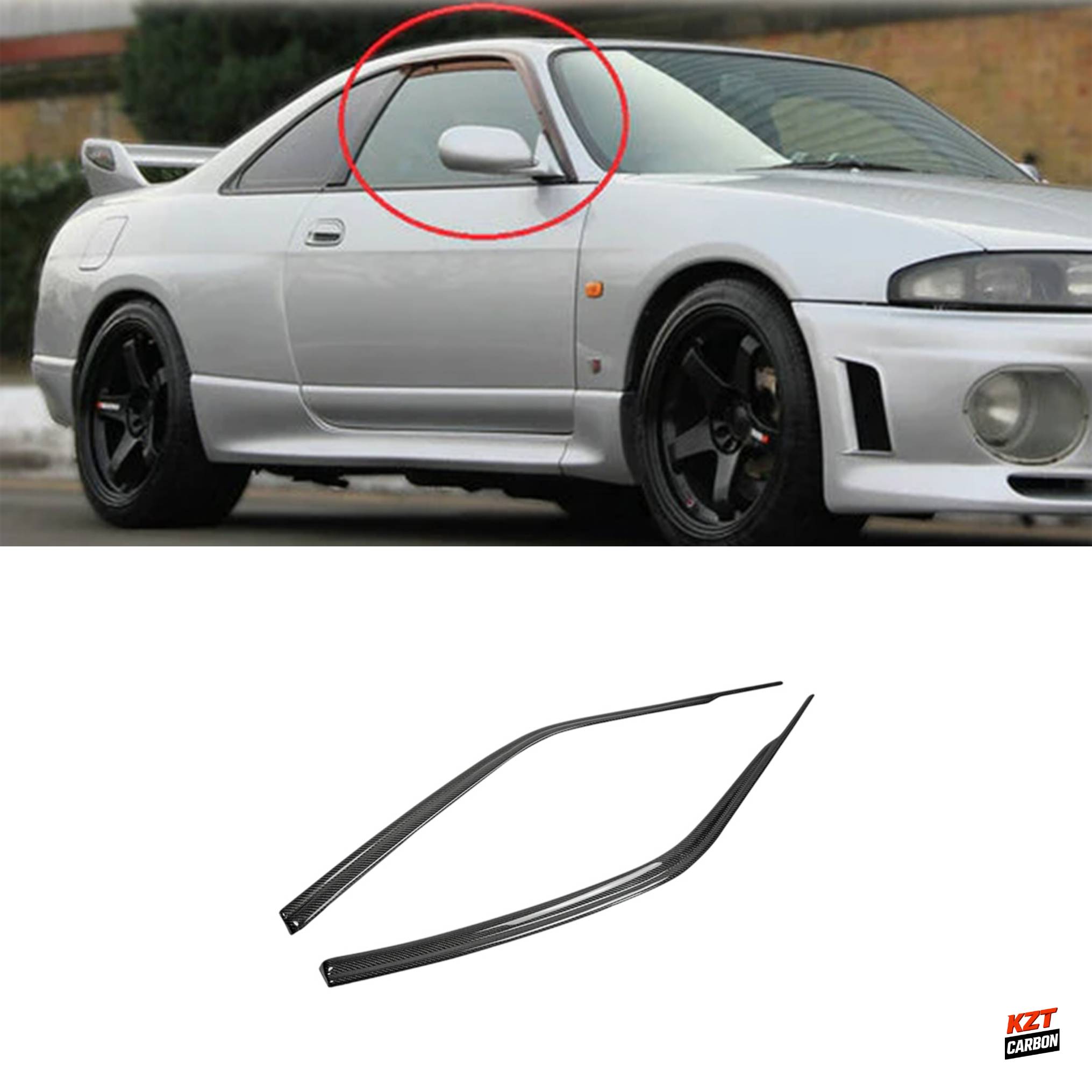 For Nissan Skyline R33 GTR 1995-98 KZ Carbon Fiber Side Door Wind Deflector Pair