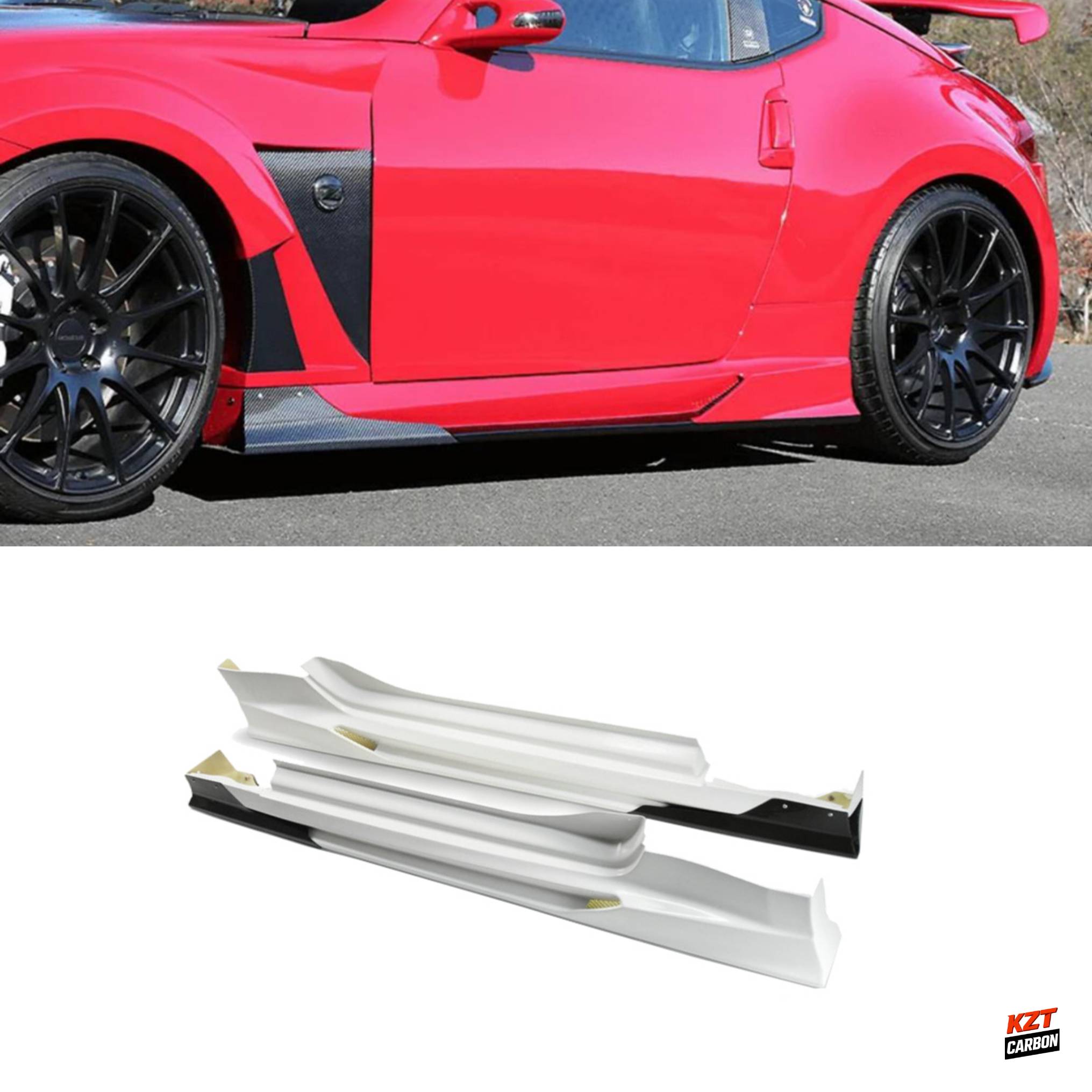 For Nissan 09-19 370Z Z34 VR2 Side Skirt 4pcs With Side Spat Partial Carbon