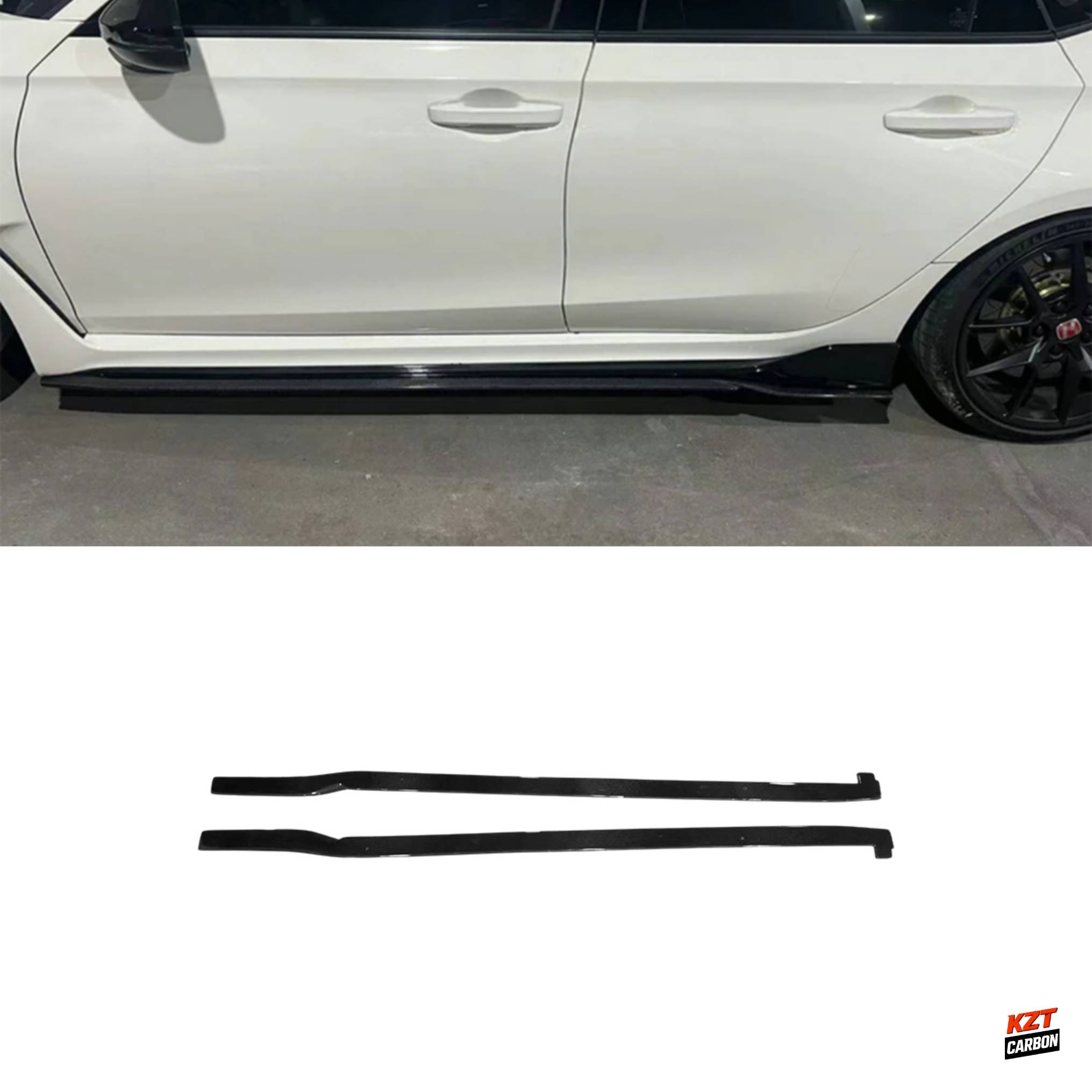 For Honda Civic Type R FL5 23-24 Carbon KZ Style Side Skirts Extensions Pair
