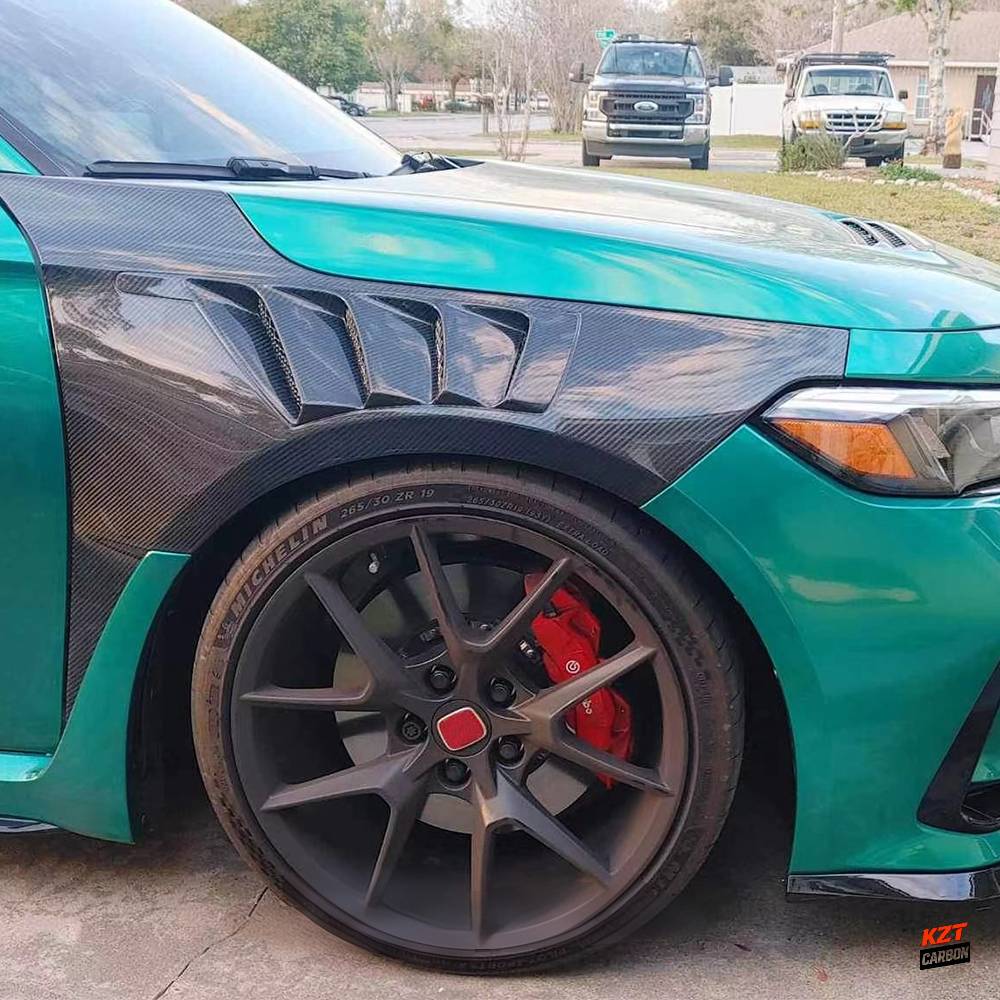 For Honda Civic Type R FL5 KZ Style Carbon Fiber Cooling Vented Front Fender 2pc