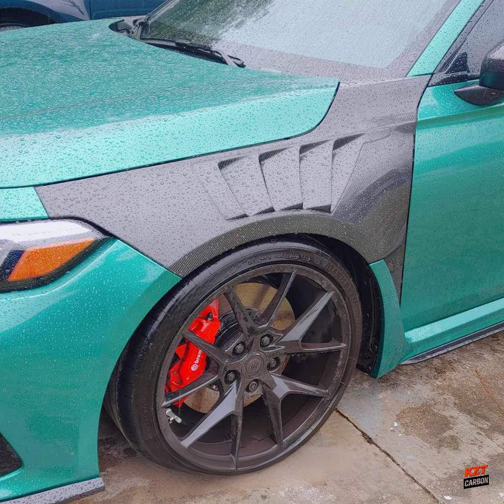 For Honda Civic Type R FL5 KZ Style Carbon Fiber Cooling Vented Front Fender 2pc