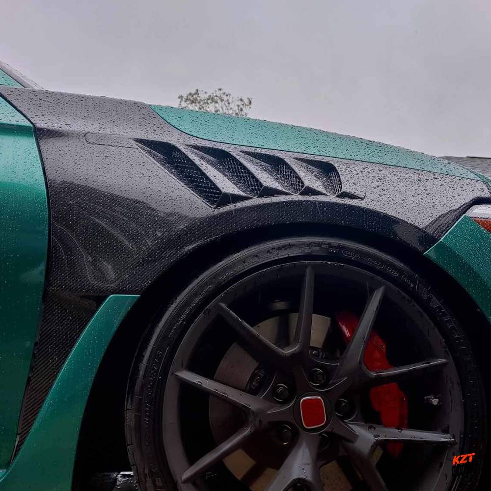 For Honda Civic Type R FL5 KZ Style Carbon Fiber Cooling Vented Front Fender 2pc