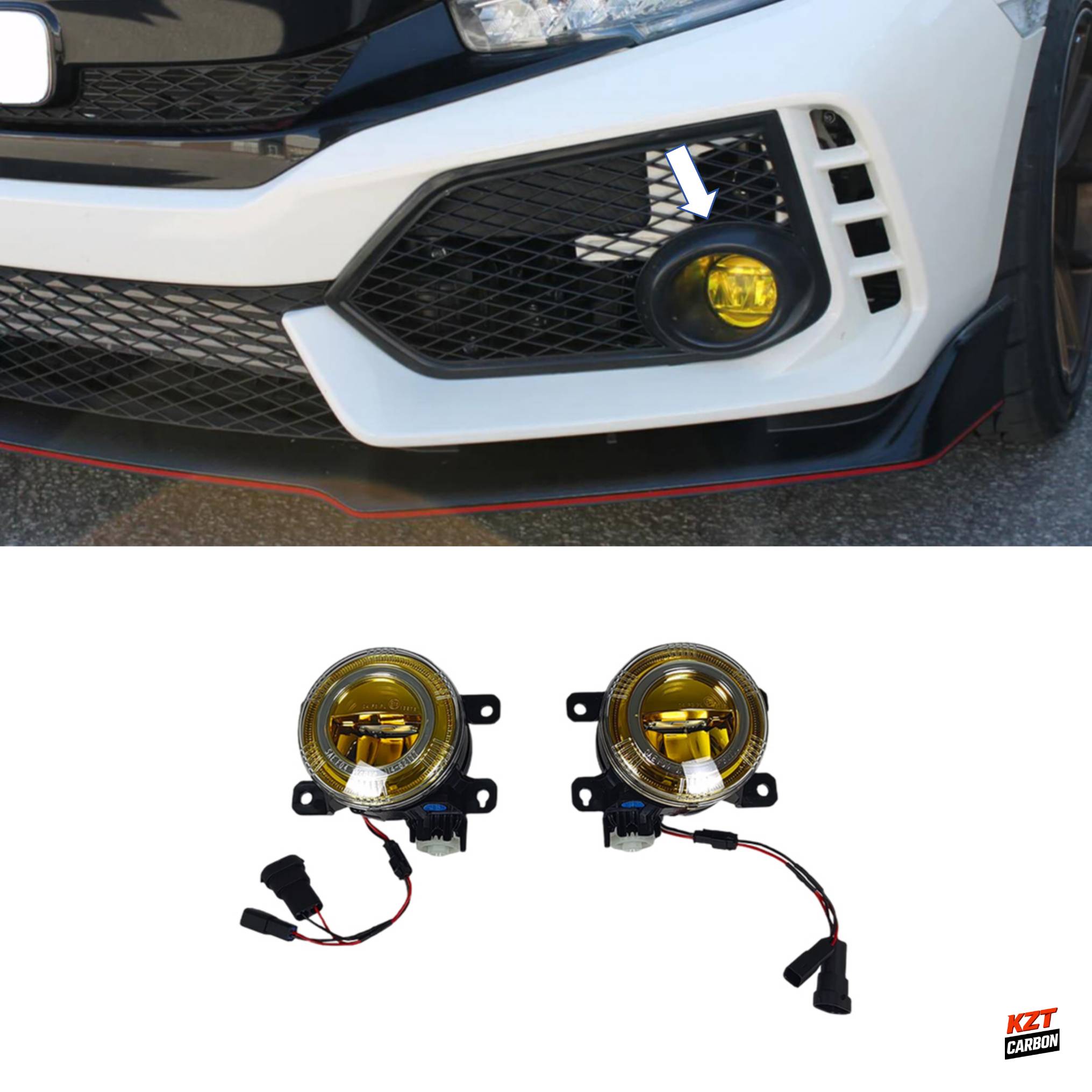 For Honda Civic 10th FC FK7 FK8 16-21 ABS Modified Front Bumper Fog Light Yellow