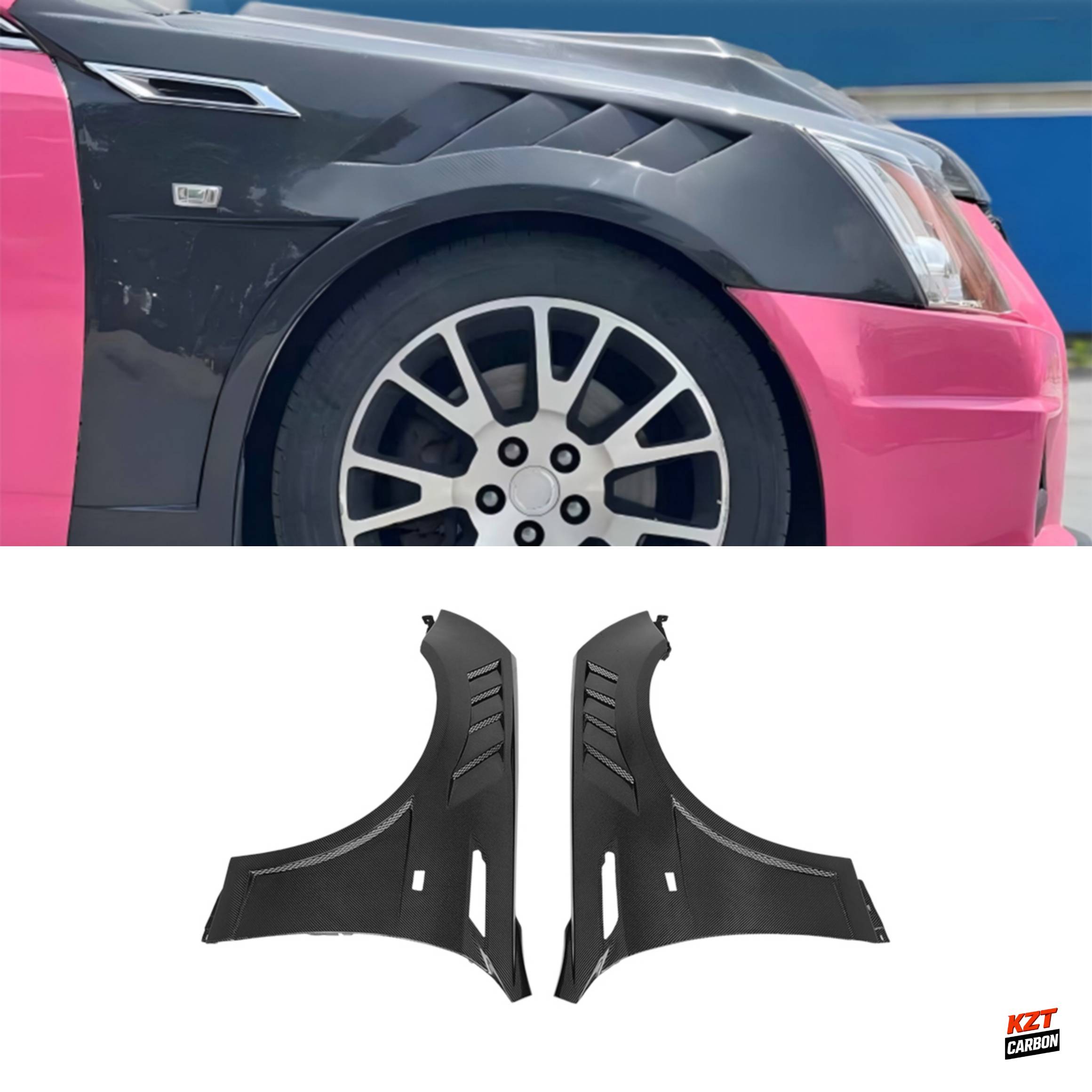 For Caddilac CTS 08-13 Coupe & Sedan Carbon KZ Style Front Vented Fender Pair