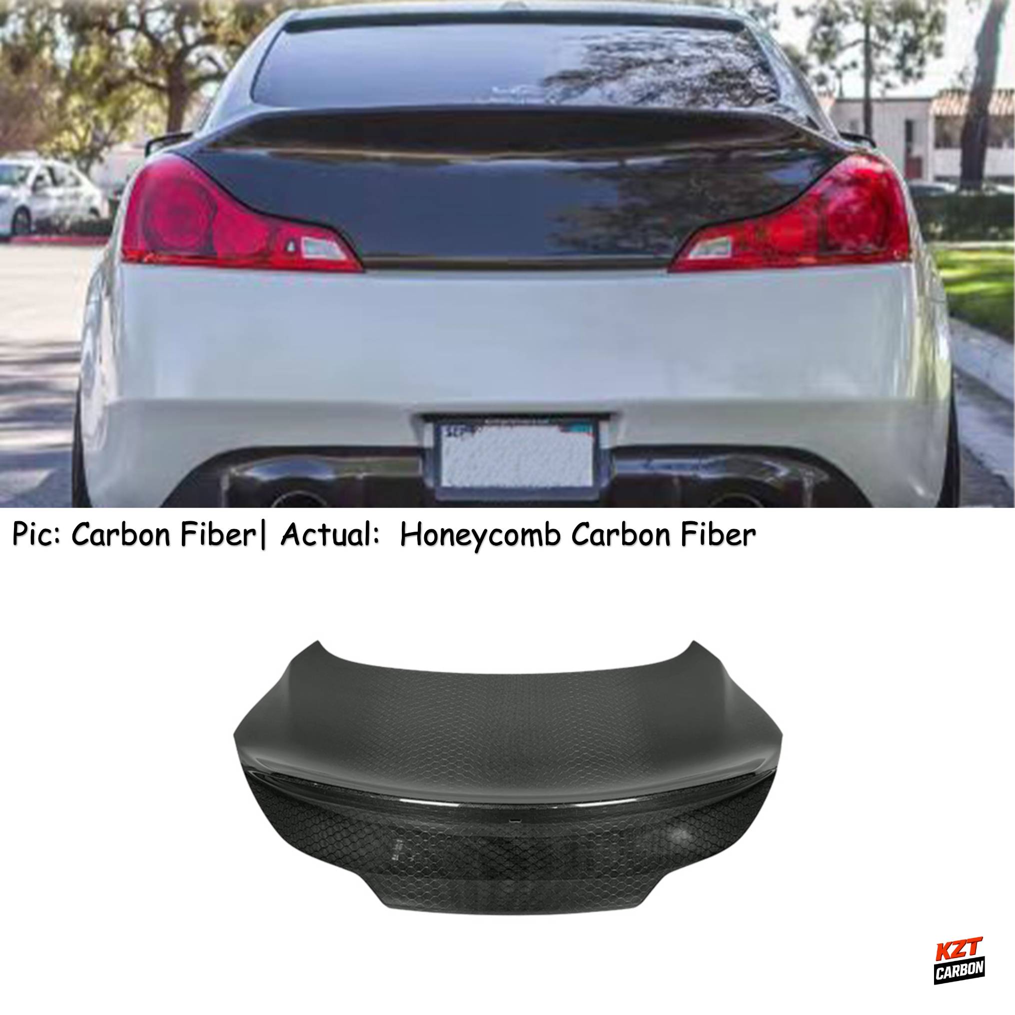 For Infiniti G37 Q40 2 Door Coupe 08-13 HT Style Honeycomb Carbon Rear Trunk (With Camera Hole)