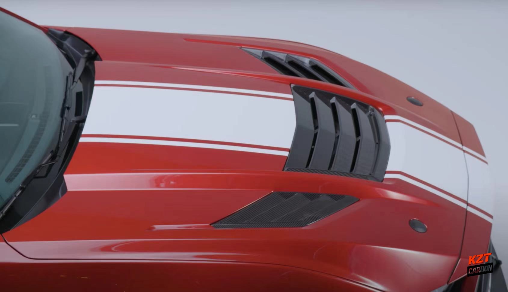 For Ford 2024+ Mustang S650 GT Partial Carbon In Vent V Style Front Vented Hood
