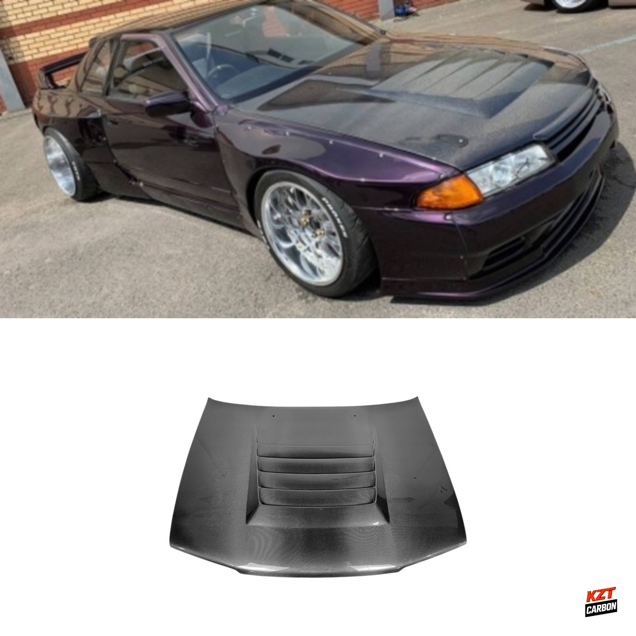 For Nissan Skyline R32 GTR 89-93 2D NIS Style Front Vented Bonnet Hood Carbon