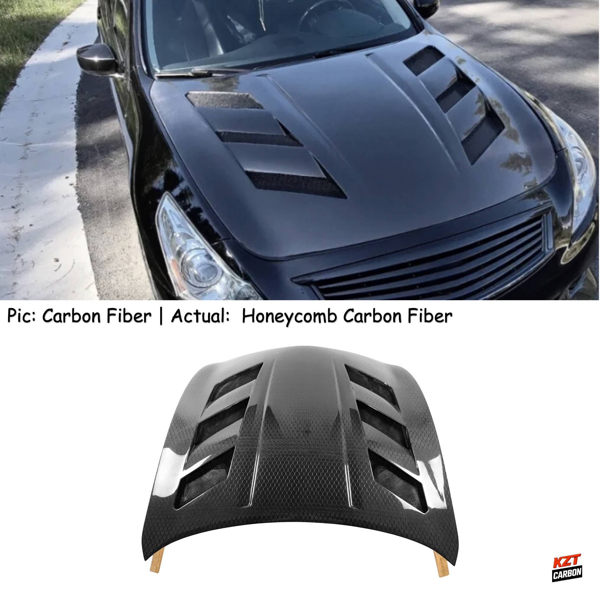 For Infiniti G37 Q40 4 Door Sedan 2008-13 Honeycomb Carbon Fiber KZ Style Hood