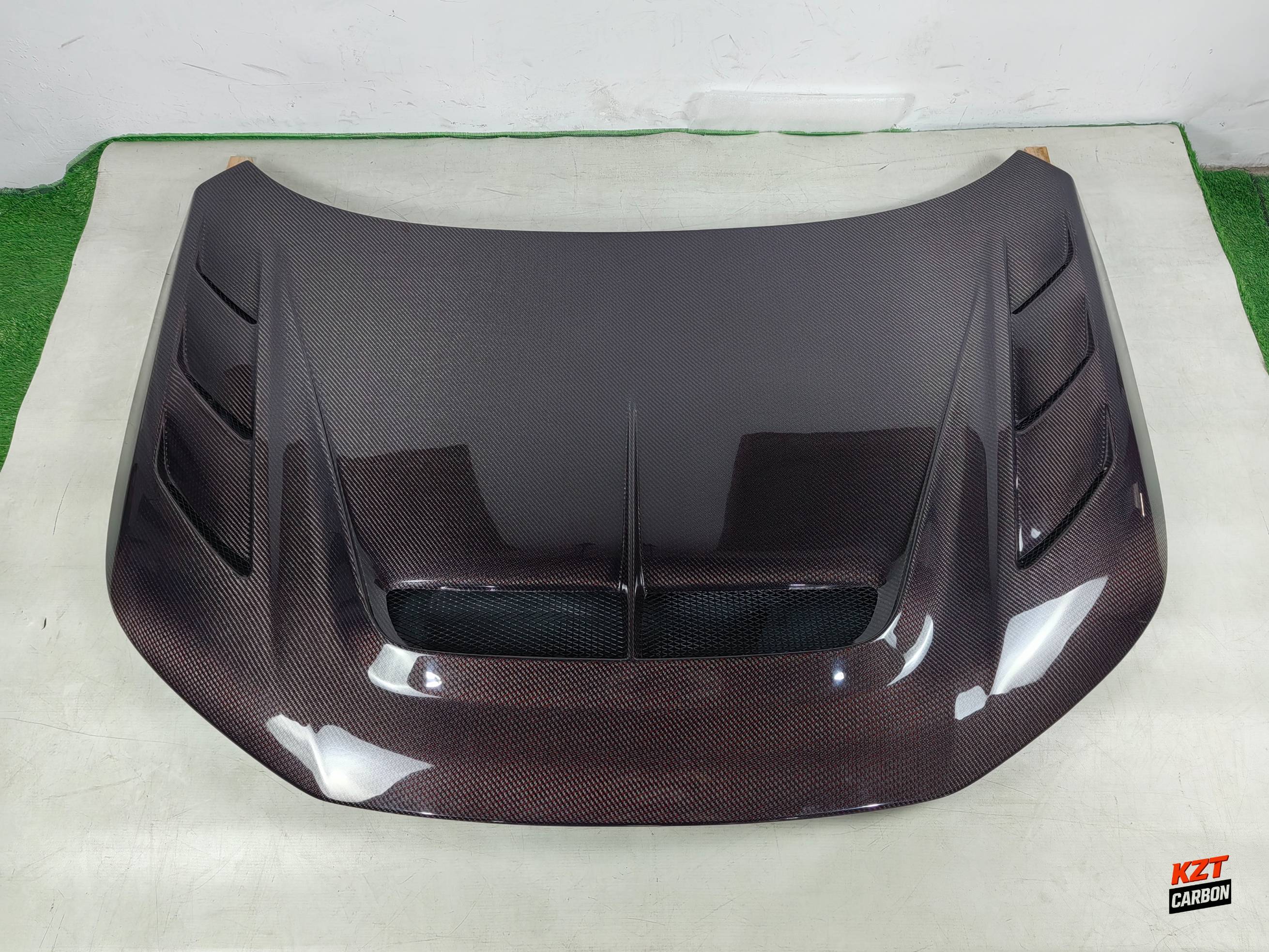 For Honda Civic FL5 Type R Red Carbon Fiber Vented Front Bumper Hood Bonnet