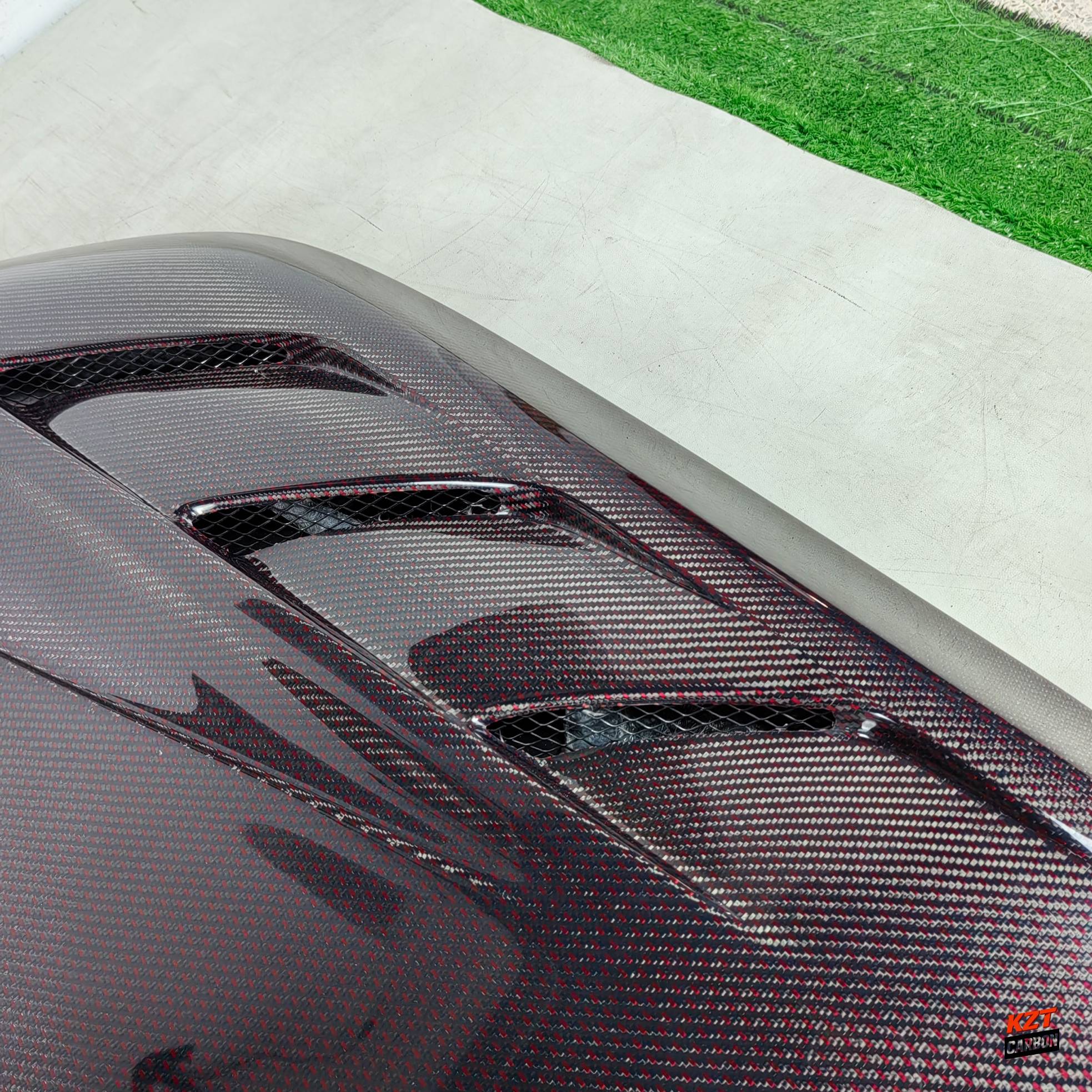 For Honda Civic FL5 Type R Red Carbon Fiber Vented Front Bumper Hood Bonnet