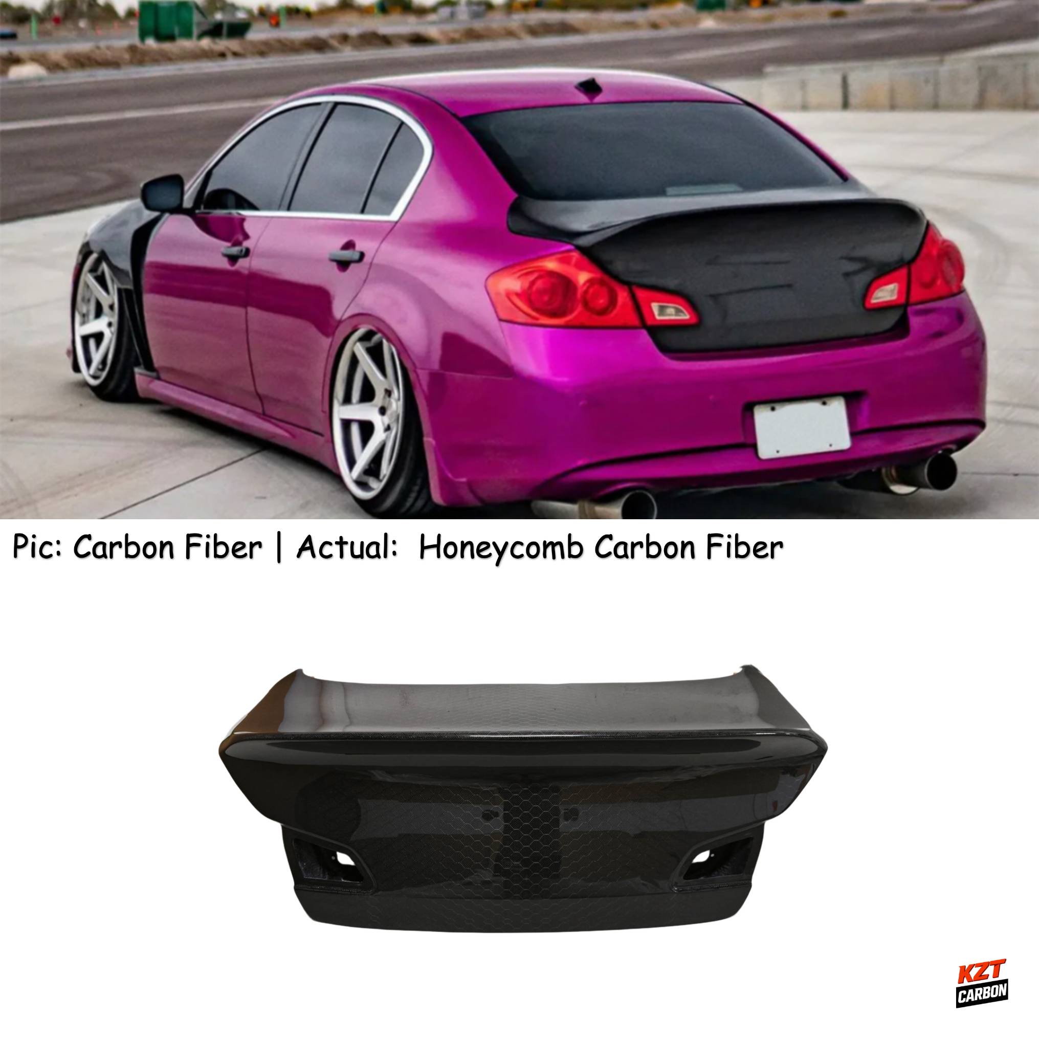 For Infiniti G37 Q40 4 Door Sedan 08-13 Honeycomb Carbon DC Style Rear Trunk (No Camera Hole)