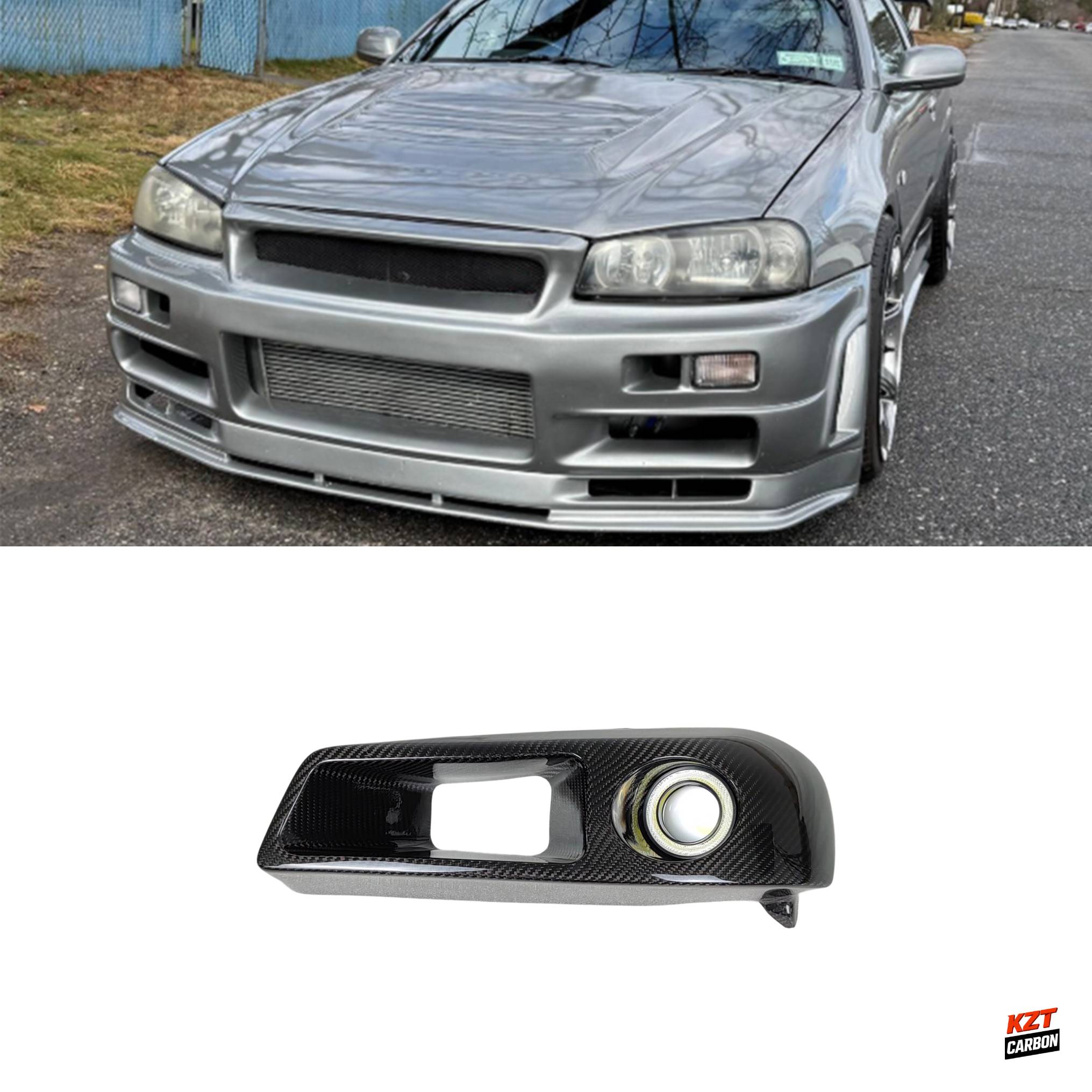 For Skyline R34 GTR GTT Dry Carbon KZ Headlamp Air Intake With Led Duct LHS