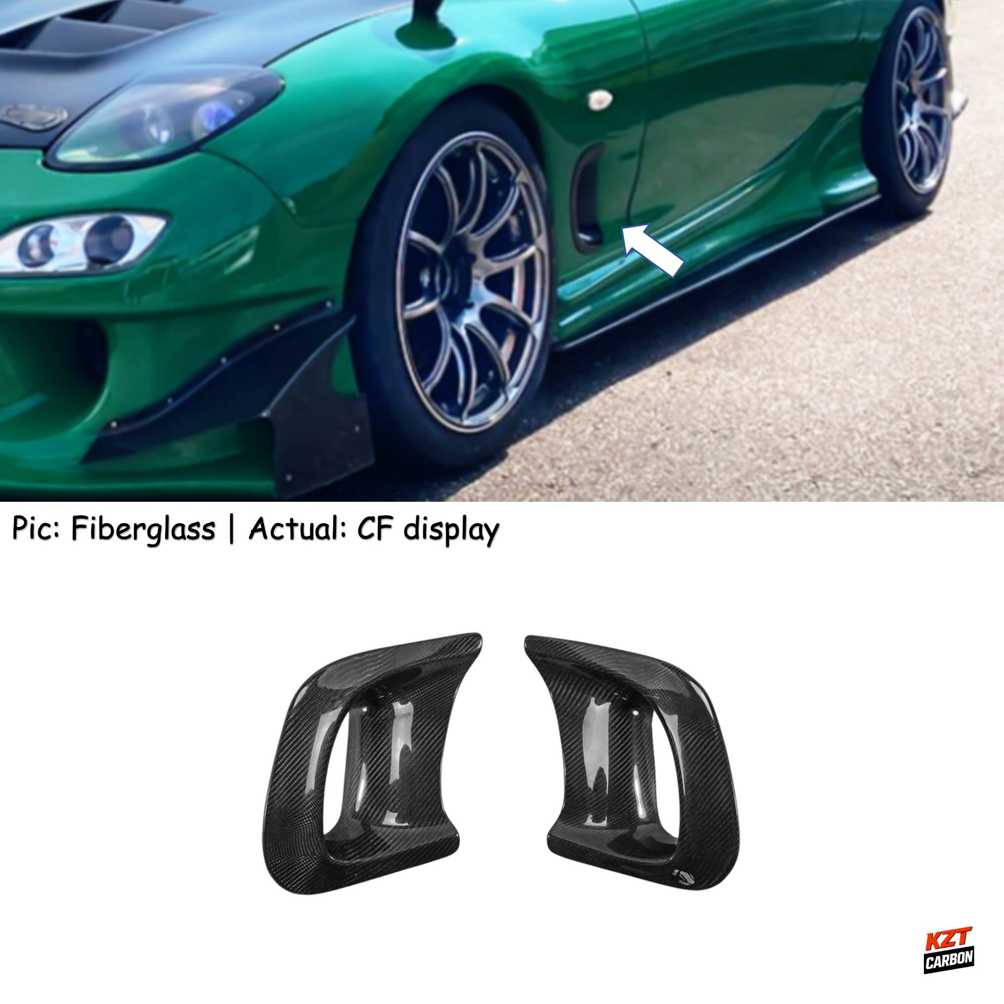 For Mazda RX-7 FD3S RE Style Carbon Fiber Front Fender Big Outlet Ducts Pair