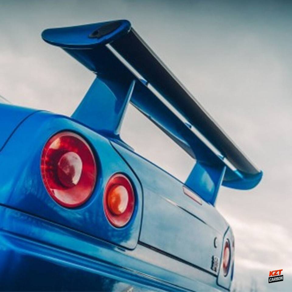 For Nissan Skyline R34 GTR OEM Spoiler with JUN High Spoiler Leg Partial Carbon Fiber (blade+caps)