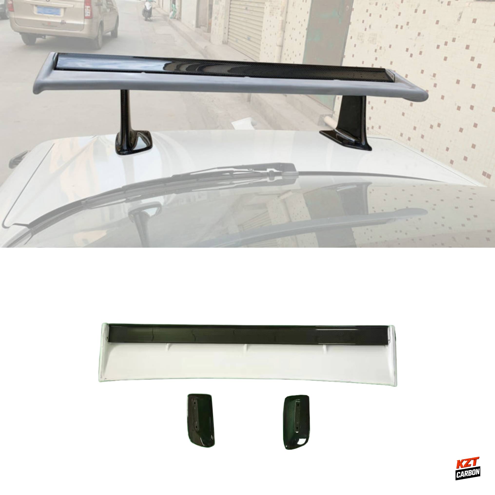For Nissan Skyline R34 GTR GTT OE Style Trunk Spoiler Carbon In Blade & High Leg Partial Carbon Fiber (blade+caps+legs)