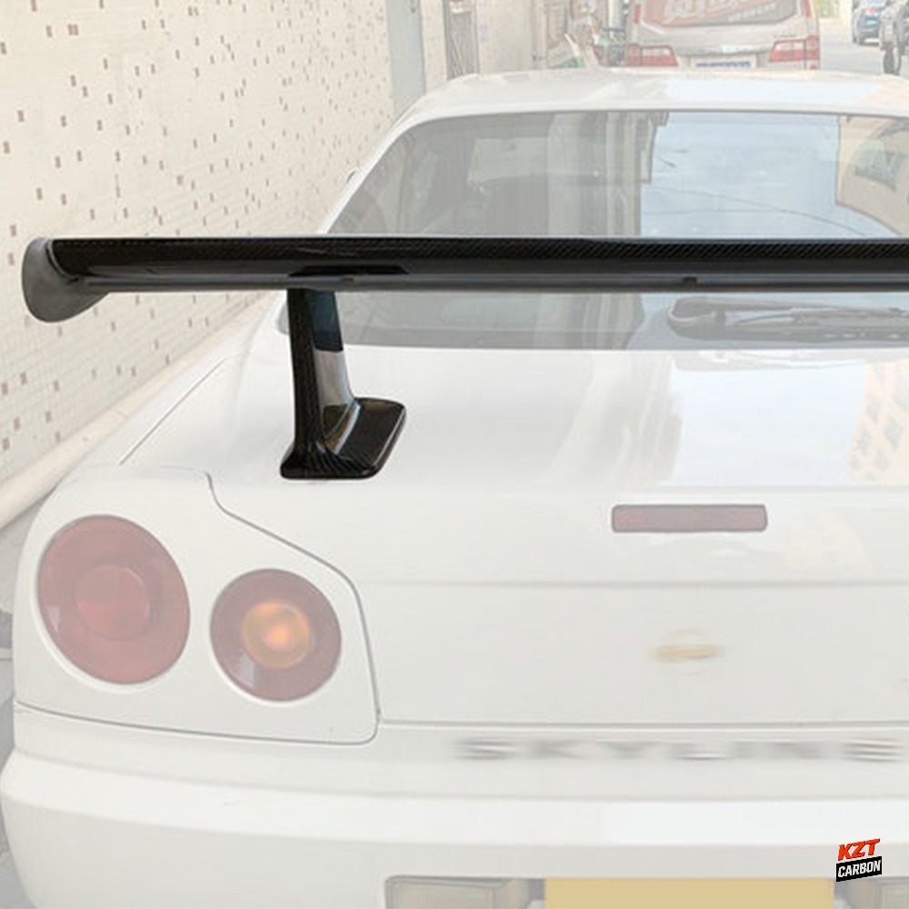 For Nissan Skyline R34 GTR GTT OE Style Trunk Spoiler Carbon In Blade & High Leg Partial Carbon Fiber (blade+caps+legs)