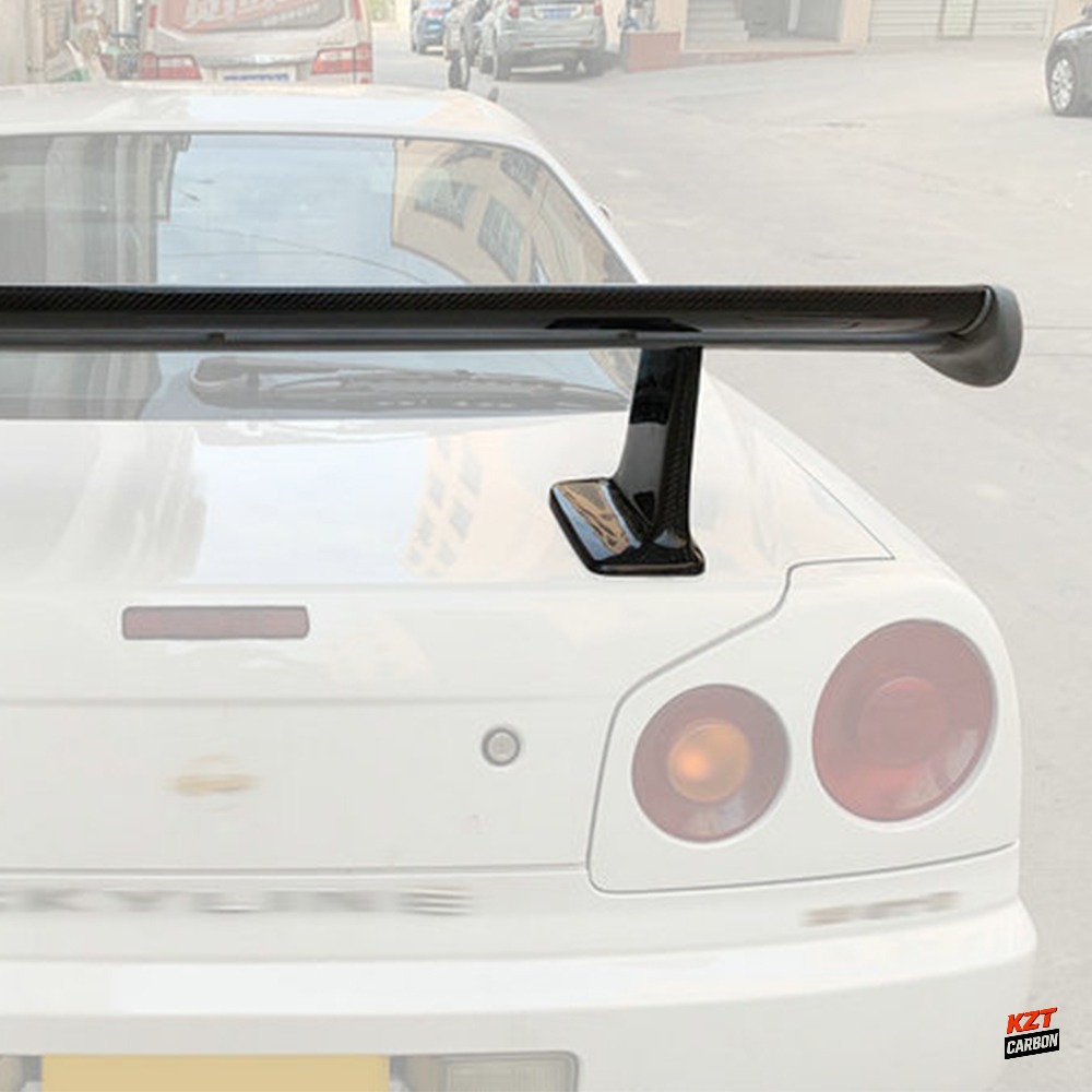 For Nissan Skyline R34 GTR GTT OE Style Trunk Spoiler Carbon In Blade & High Leg Partial Carbon Fiber (blade+caps+legs)