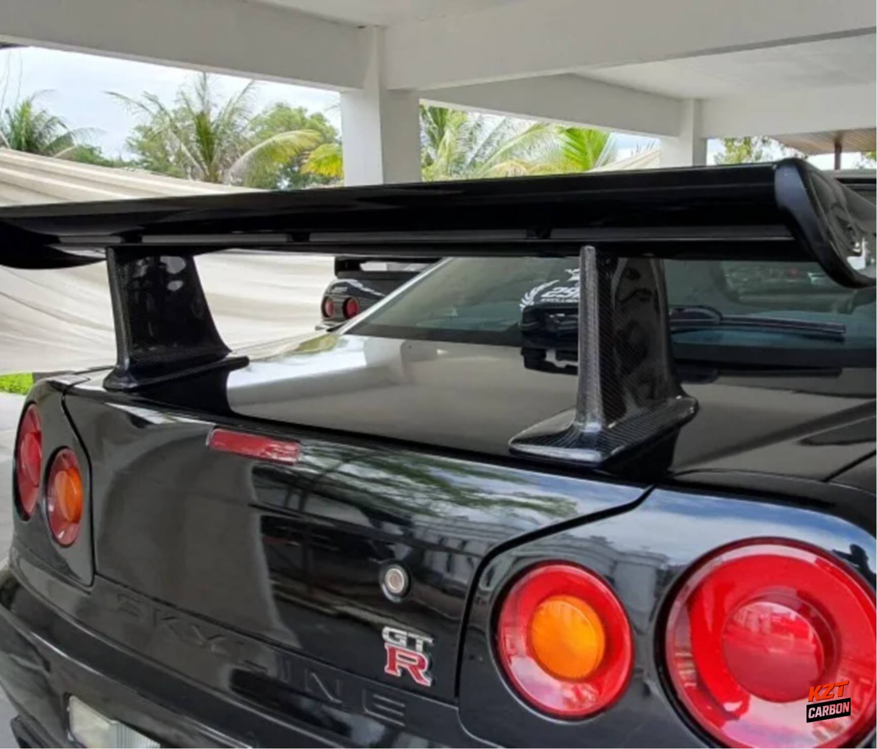 For Nissan Skyline R34 GTR GTT OE Style Trunk Spoiler Carbon In Blade & High Leg Partial Carbon Fiber (blade+caps+legs)