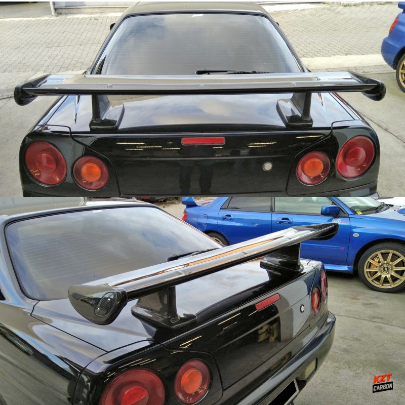 For Skyline R34 GTR OEM Rear Spoiler With Blade + Caps + Stand