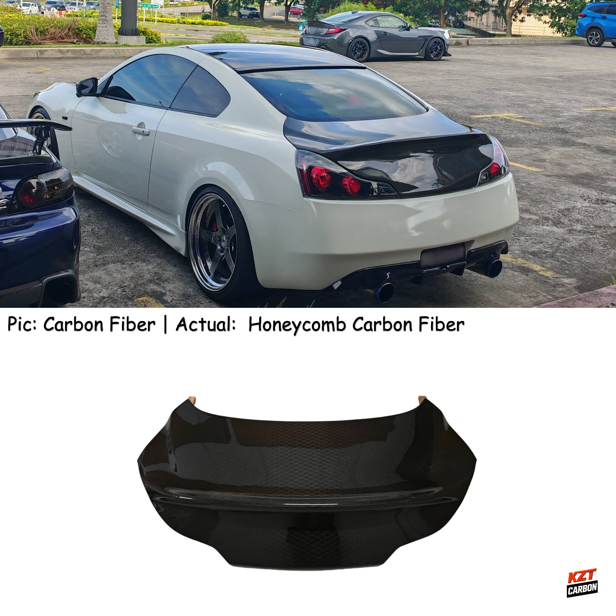 For Infiniti G37 Q40 2 Door Coupe 08-13 Honeycomb Carbon Rear DC Style Trunk (No Camera Hole)