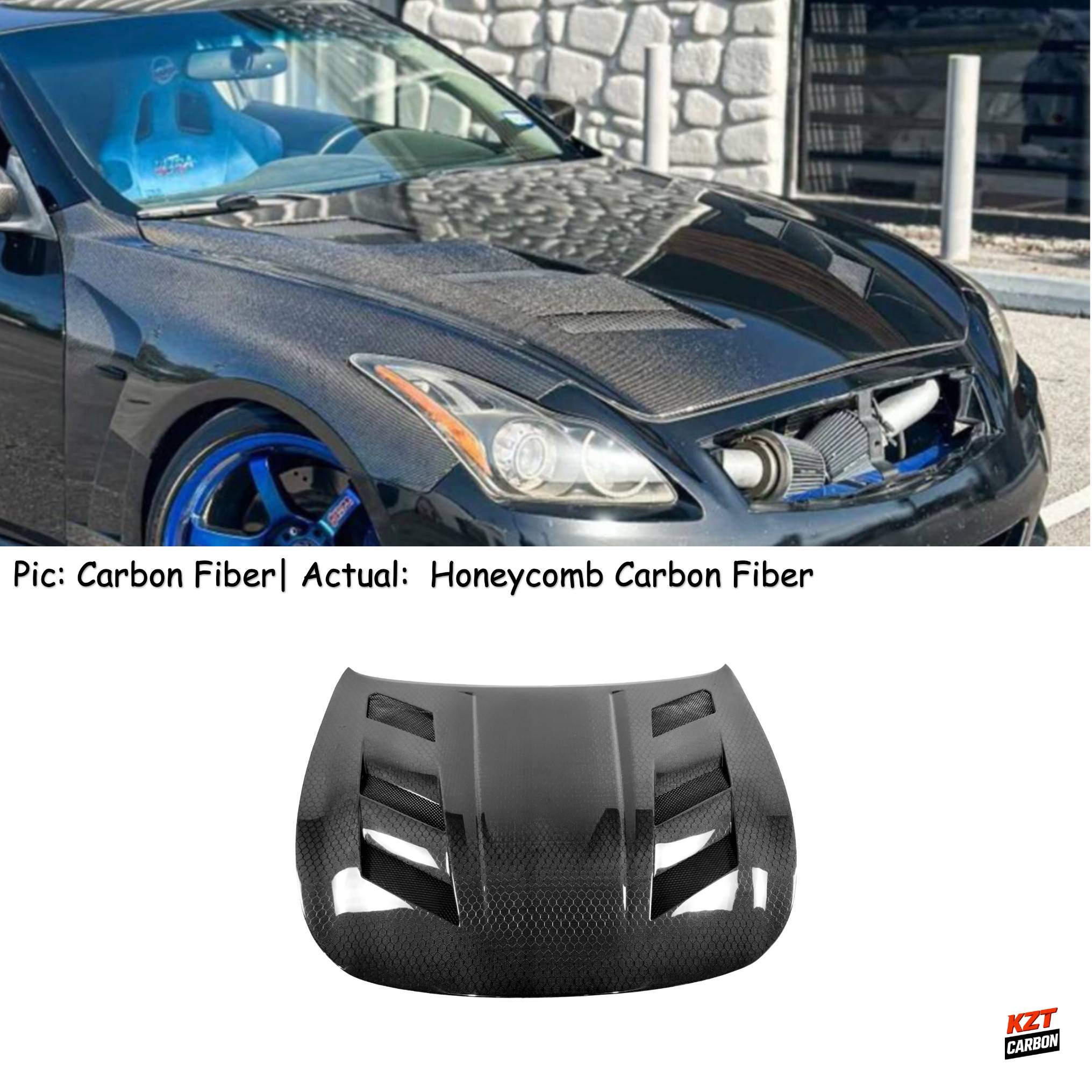 For Infiniti G37 Q40 2 Door Coupe 2008-13 Honeycomb Carbon Fiber KZ Style Hood