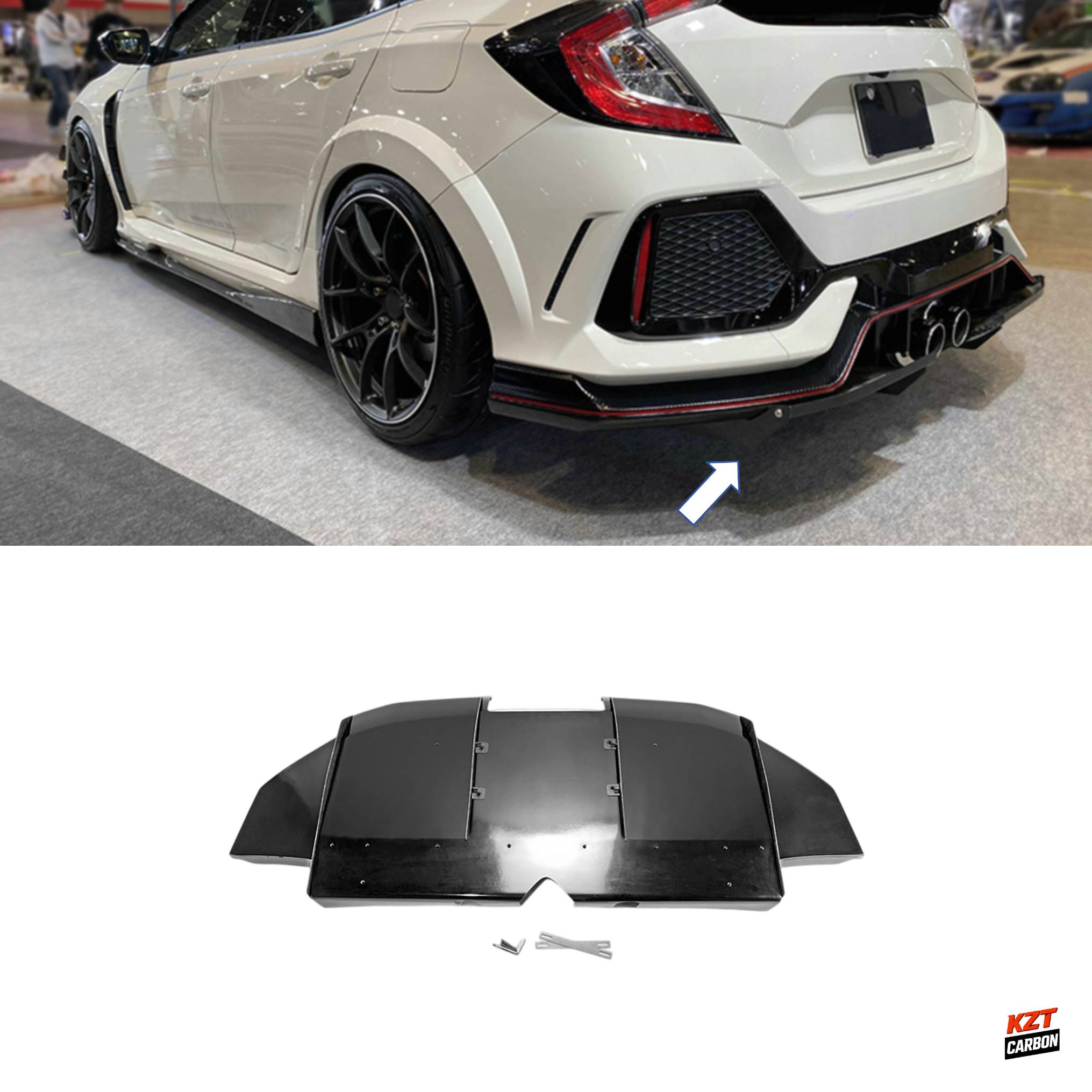 For Honda Civic Type R FK8 17-19 Fiberglass Unpaint VRSAR1 Style Rear Diffuser