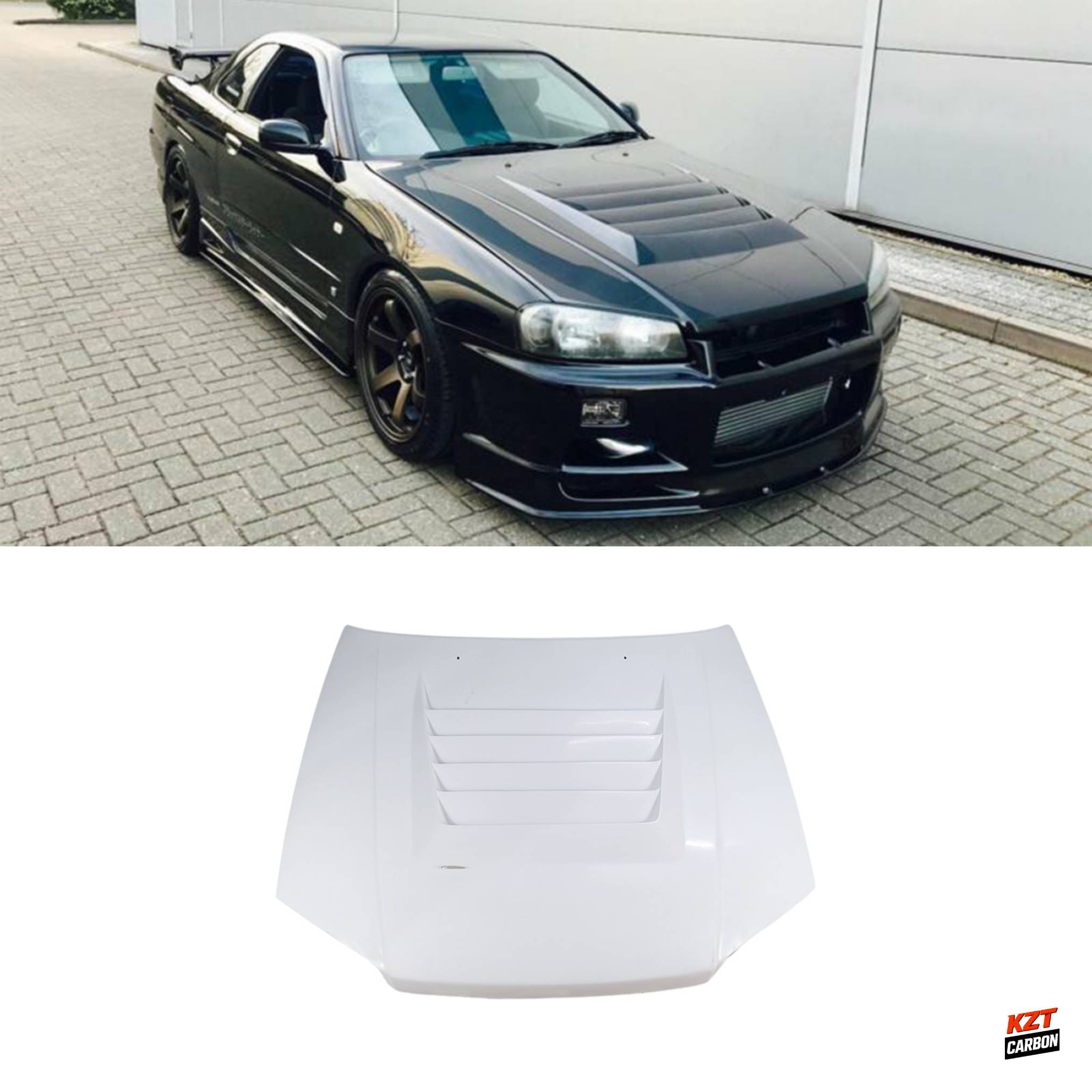 For Nissan Skyline R34 GTT Only NIS Style Fiberglass Front Bumper Hood Bonnet