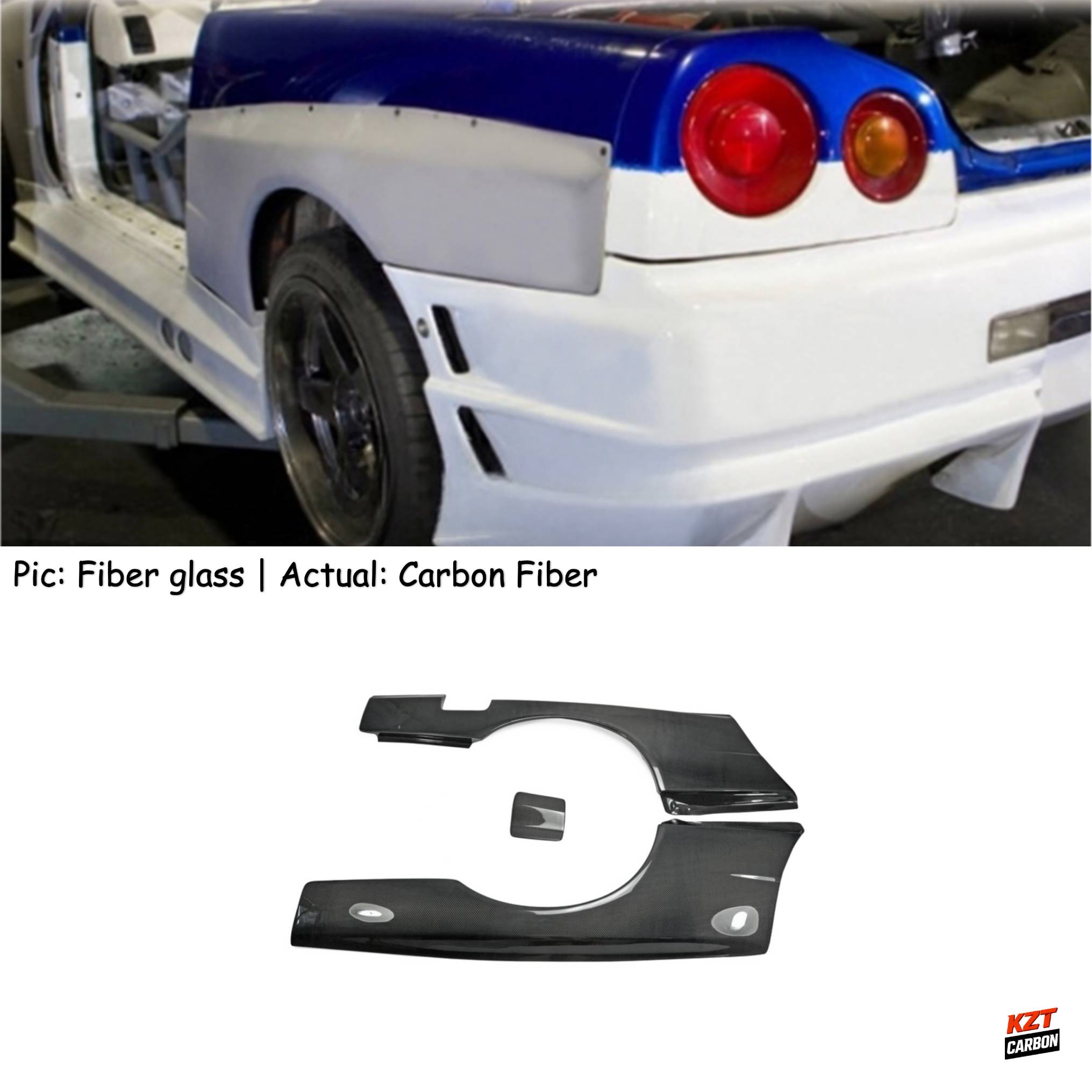 For Nissan Skyline R34 (GTT only) GTR-STYLE Carbon Rear Wider Fender Flare Pair
