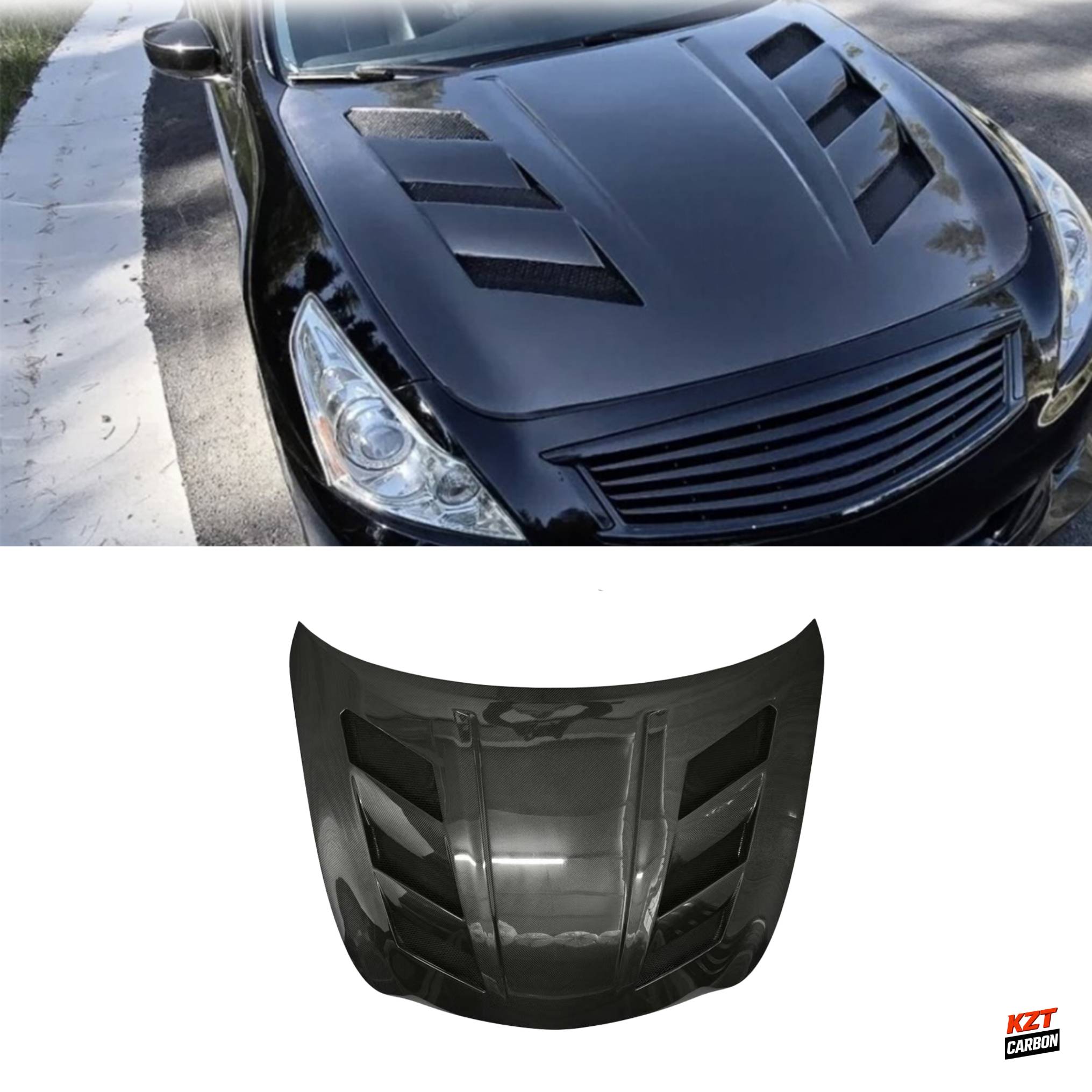 For Infiniti G37 Q40 4 Door Sedan 2008-13 Carbon Fiber KZ Style Front Hood Bonnet