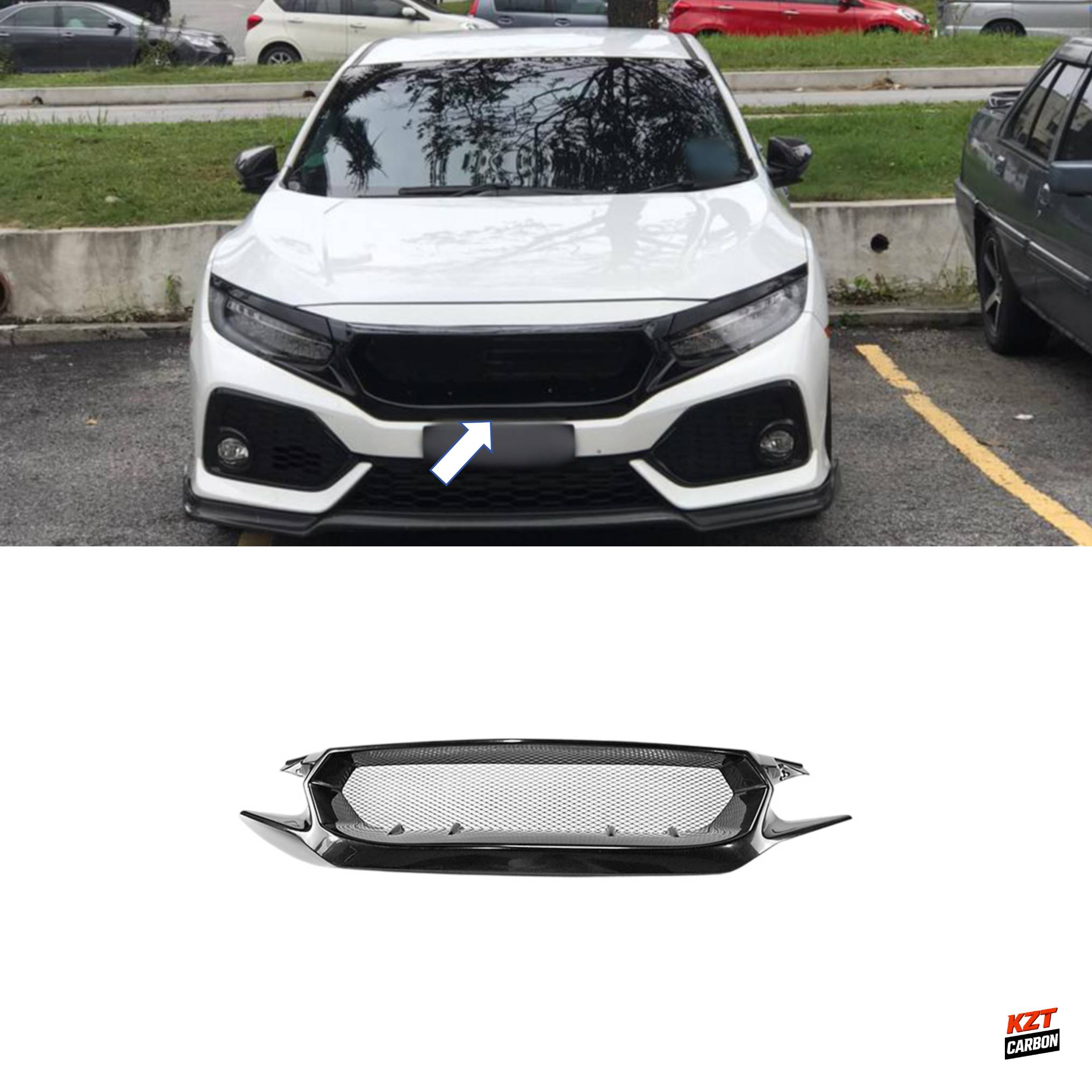 For Honda Civic Type R FK8 16-21 JS Style Fiberglass Unpaint Front Bumper Grille