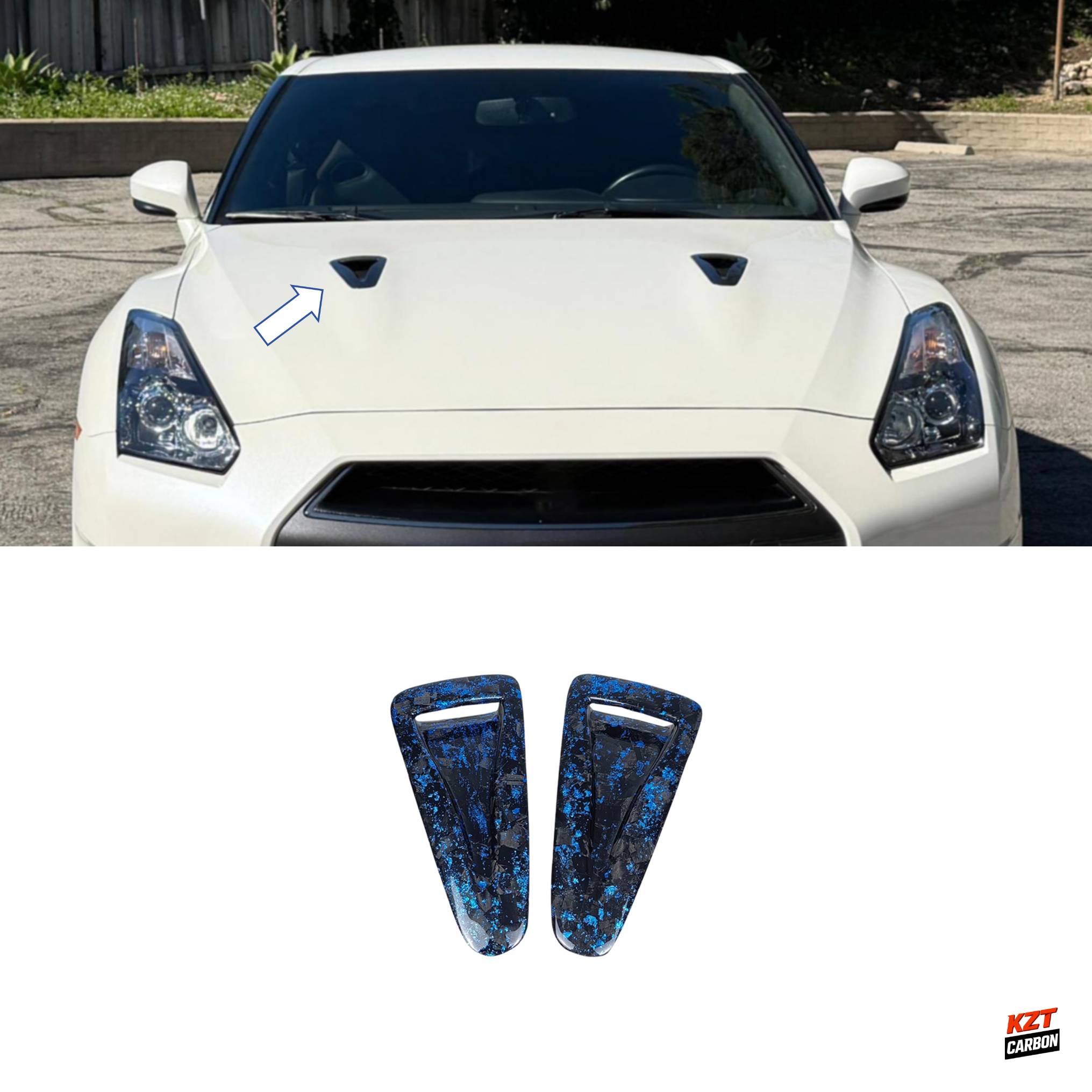 For R35 GTR 08-23 OEM Front Hood Bonnet Vents(Pairs) Blue Flakes Forged Carbon