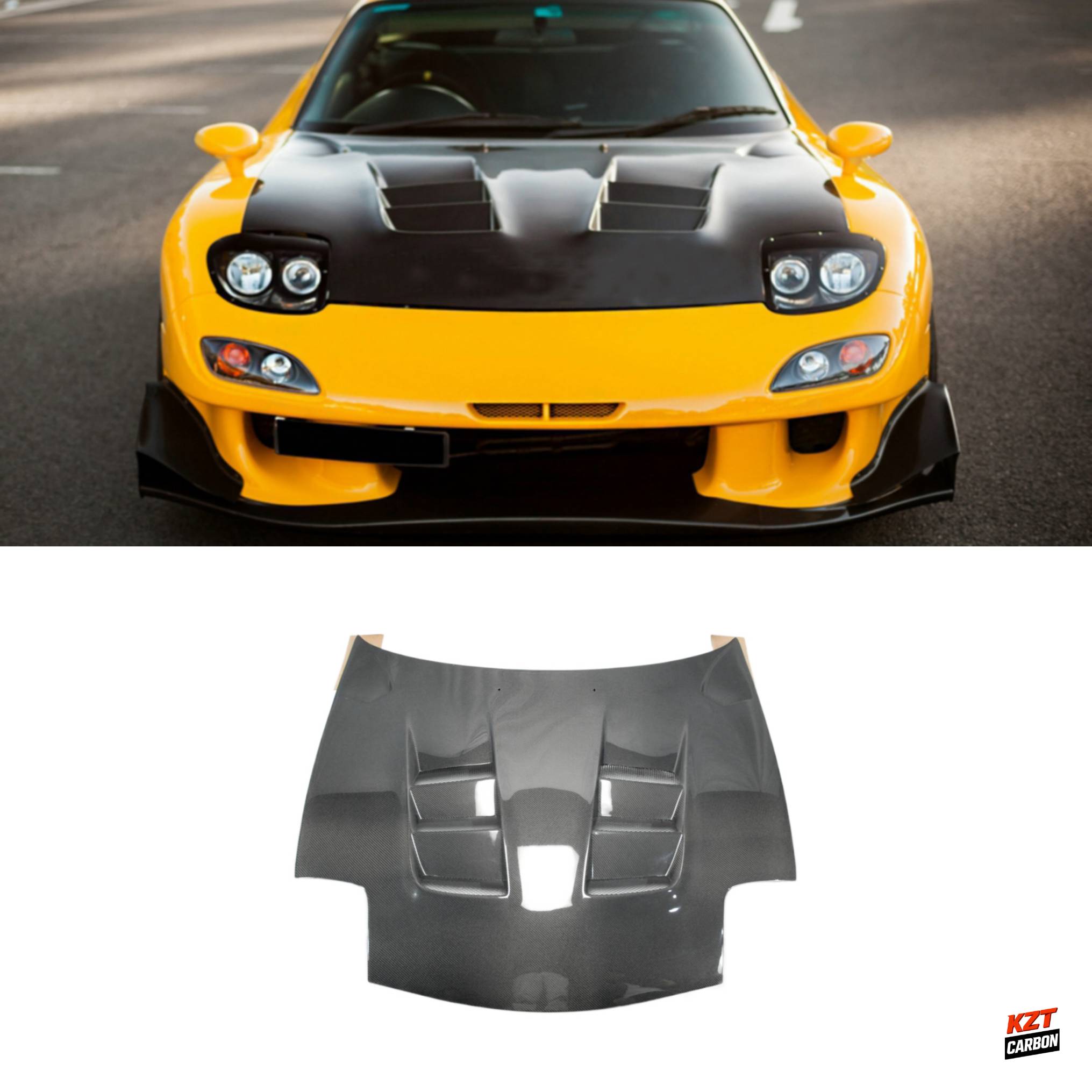 For Mazda RX-7 FD RX7 FD3S RE Style Carbon Fiber Front Vented Bumper Hood Bonnet