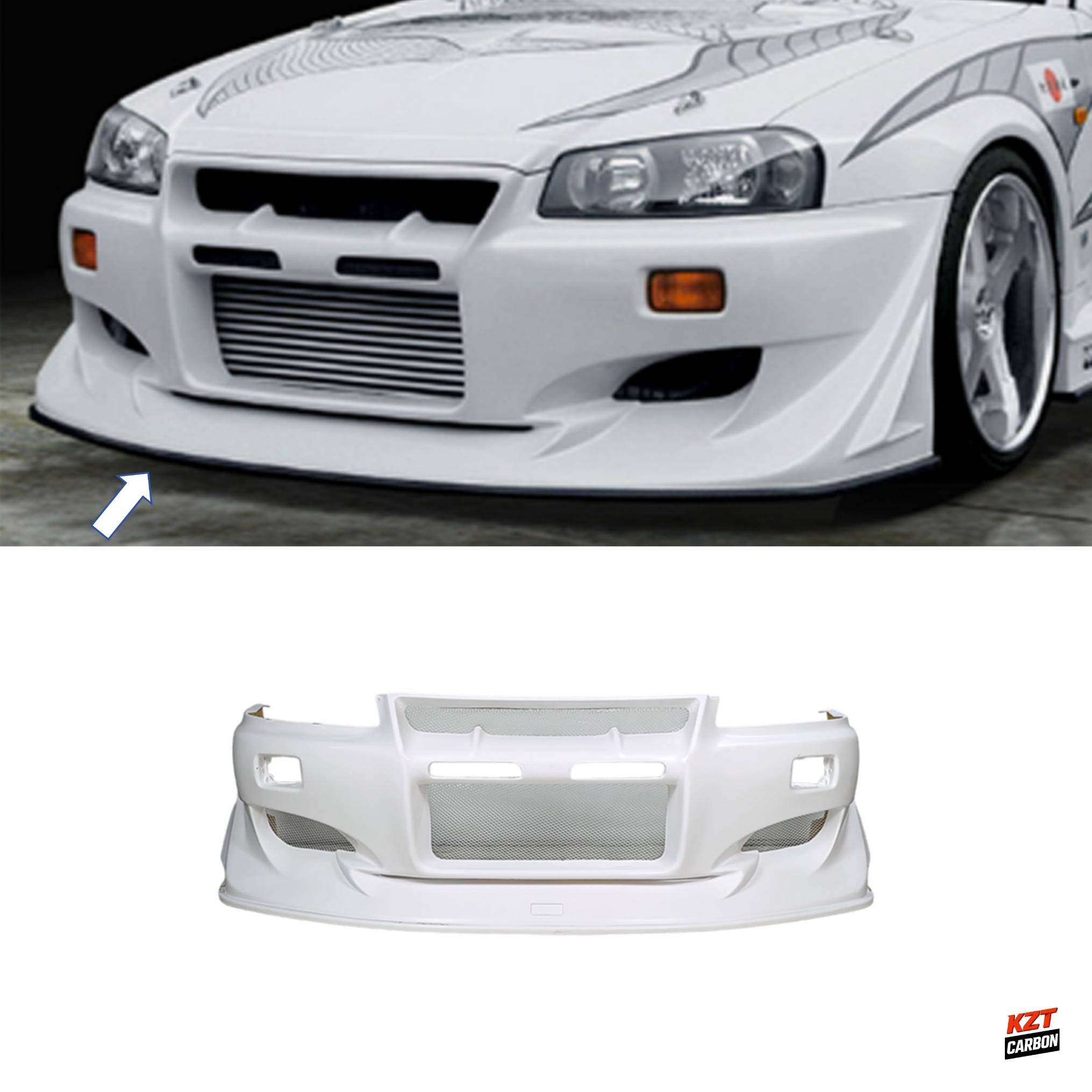 For Nissan Skyline R34 GTT VSGT Style Fiberglass Unpaint Front Bumper Body Kits