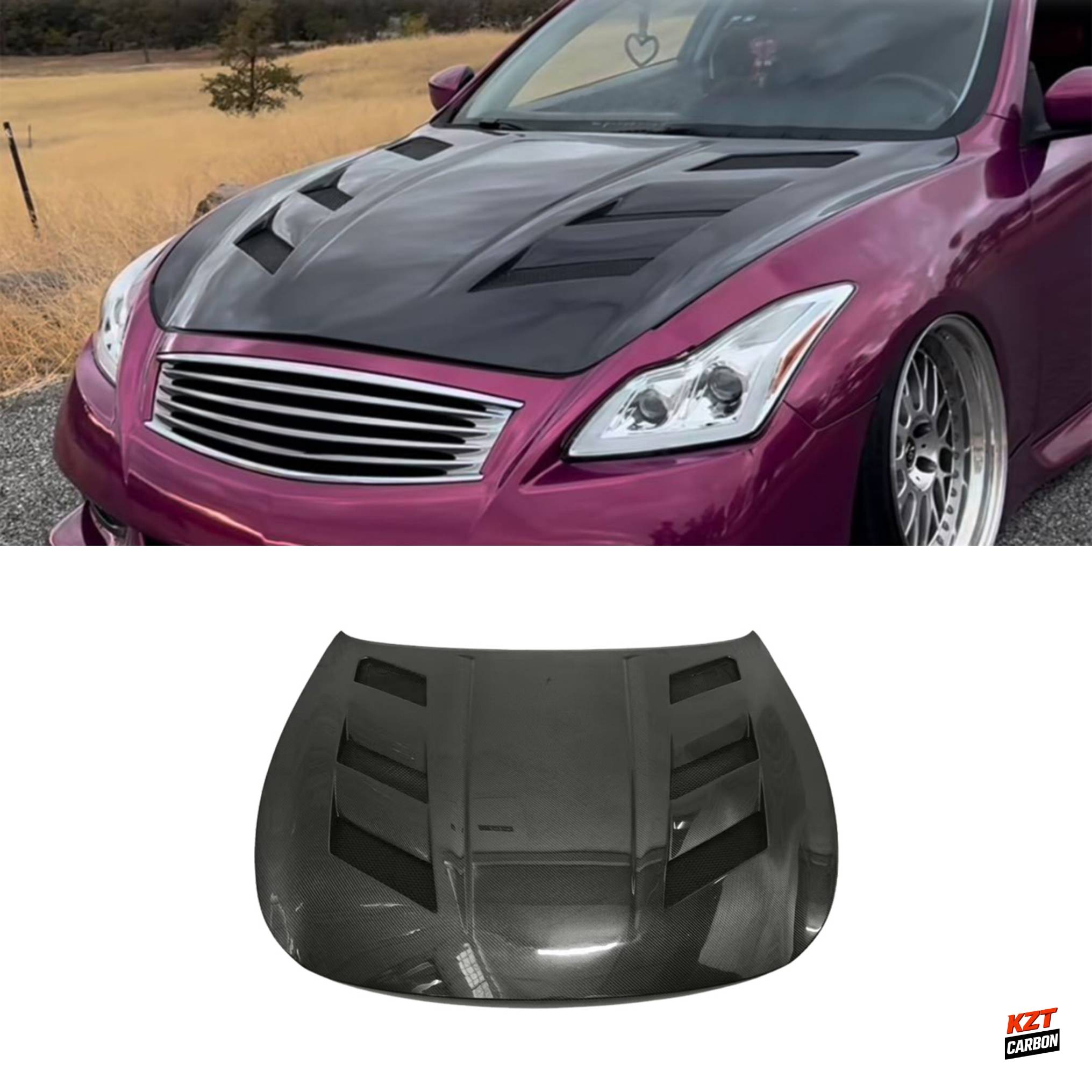 For Infiniti G37 Q40 2 Door Coupe 2008-13 Carbon Fiber KZ Style Front Hood Bonnet