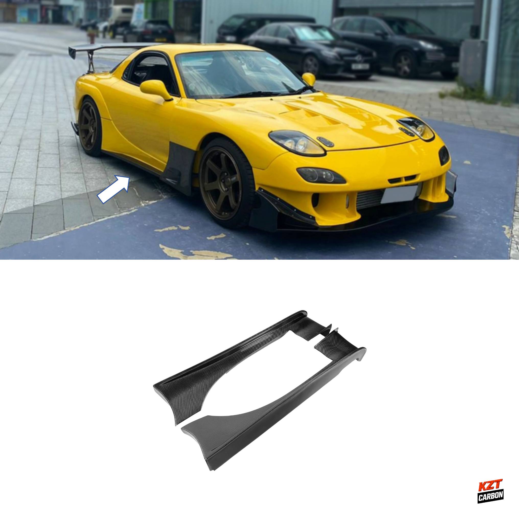 For Mazda RX7 FD FD3S RE-GT Style Carbon Fiber Side Skirts Body Kits Pair
