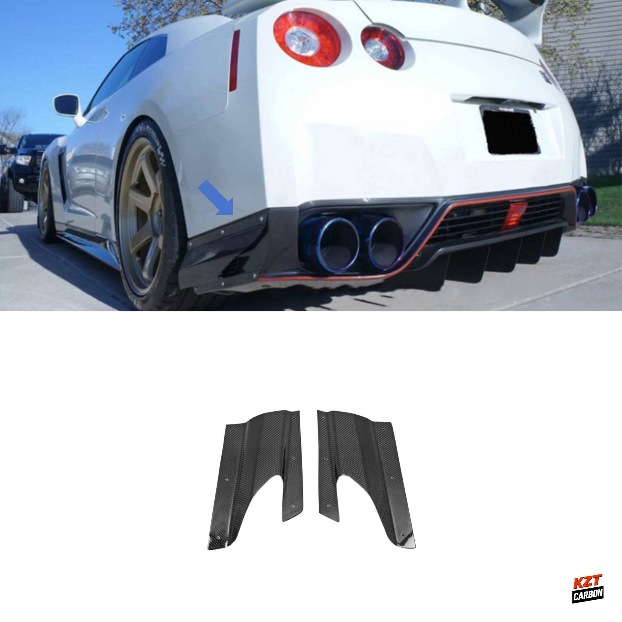 For Nissan R35 GTR 13-18 VR Style Carbon Fiber Rear Under Skirt Side Air Shroud