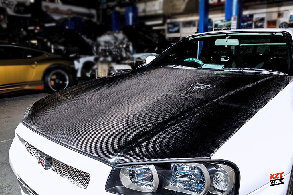 For Nissan Skyline R34 GTR Only Matte Carbon TS Style Front Vented Hood Bonnet