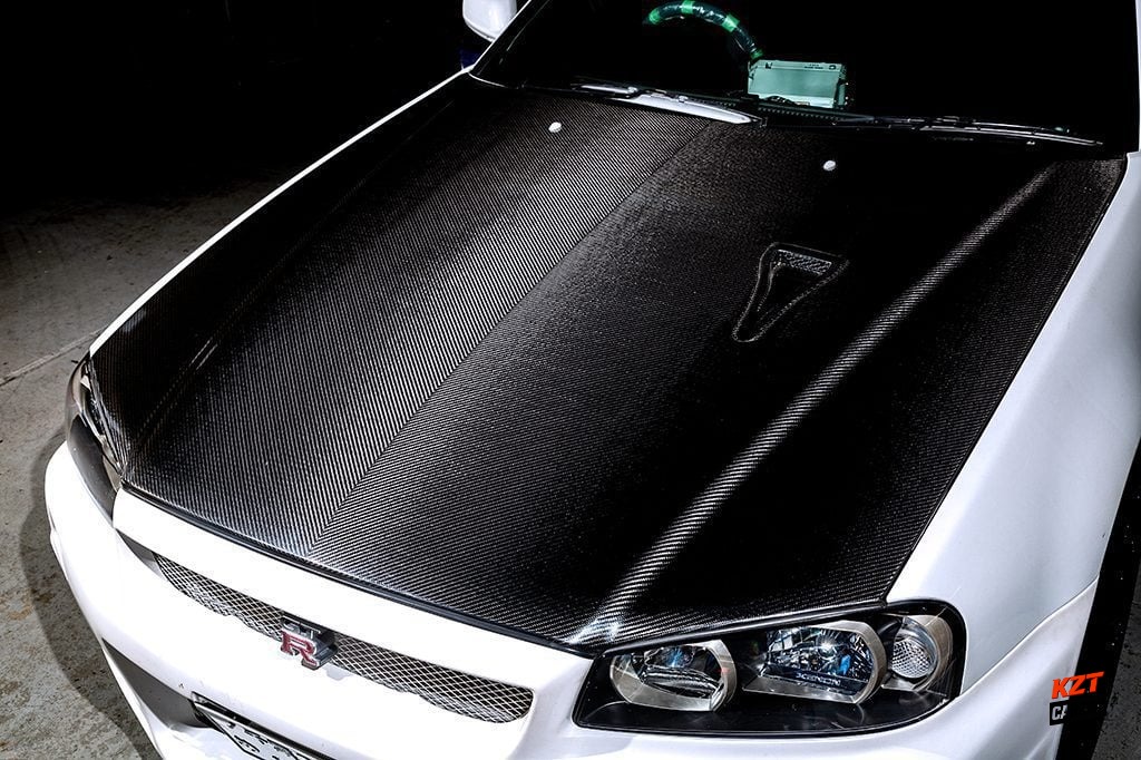 For Nissan Skyline R34 GTR Only Matte Carbon TS Style Front Vented Hood Bonnet