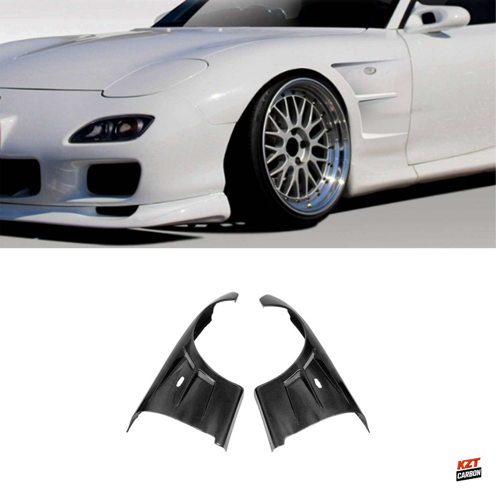For Mazda RX-7 FD RX7 FD3S BN Style Carbon Fiber Front Bumper Fender Pair +25mm