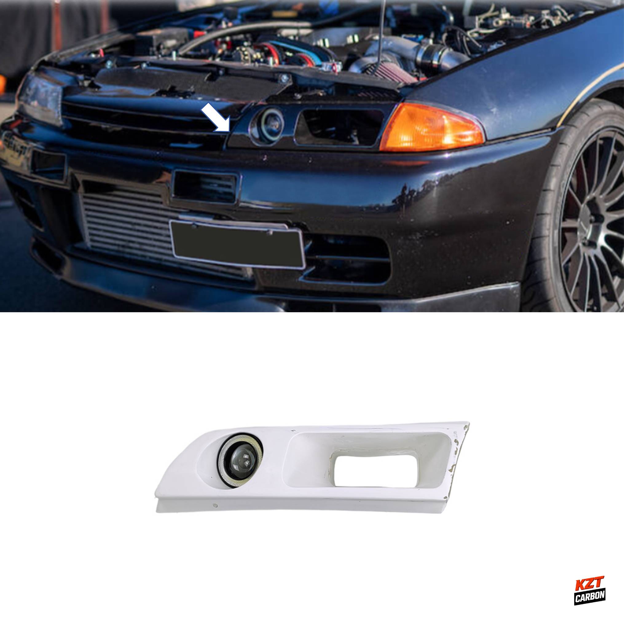 For Nissan Skyline R32 GTR GTS Fiberglass KZ Headlamp Air Intake W/Led Duct LHS