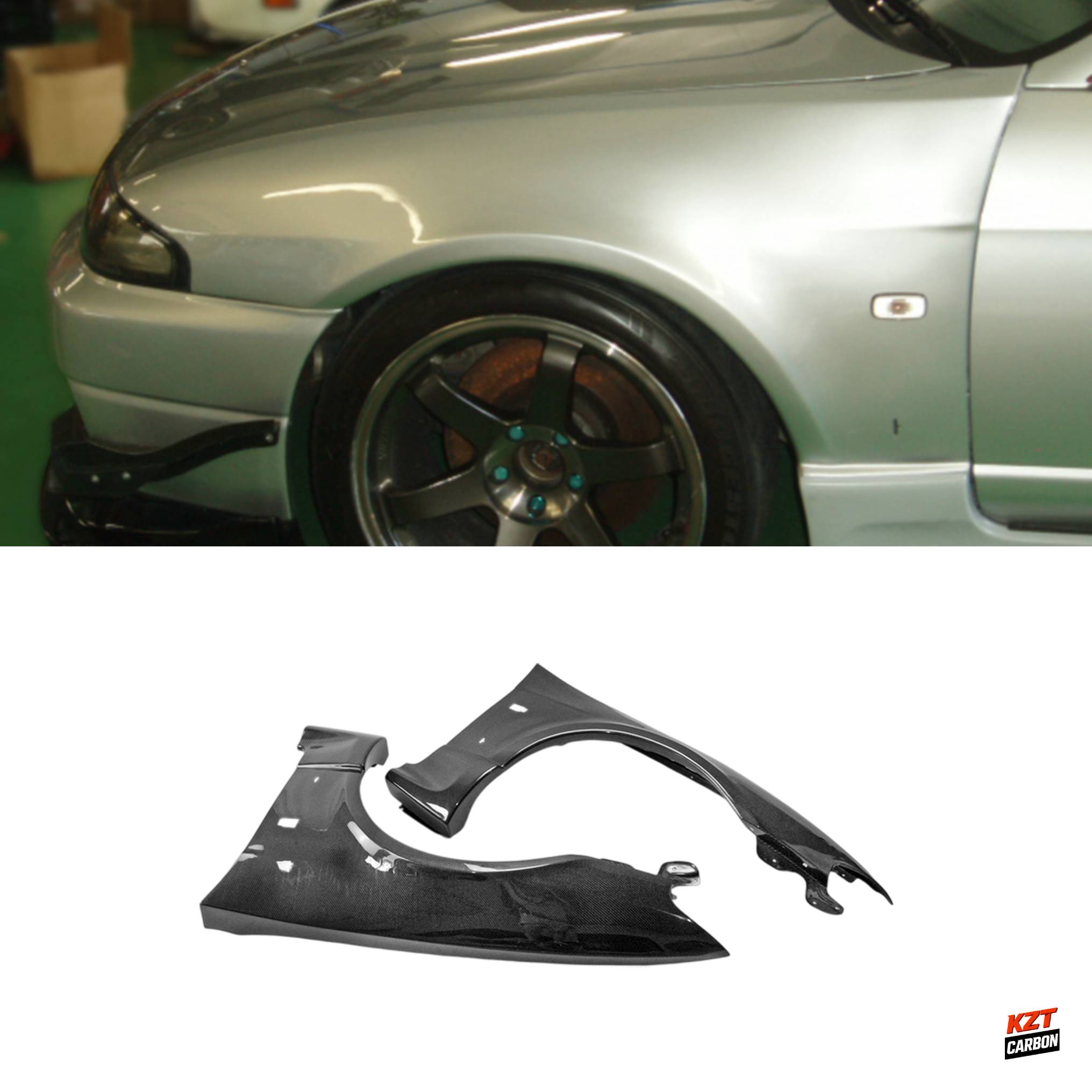 For Nissan Skyline R33 GTR BCNR33 RF Style Carbon Front Wide Vented Fender