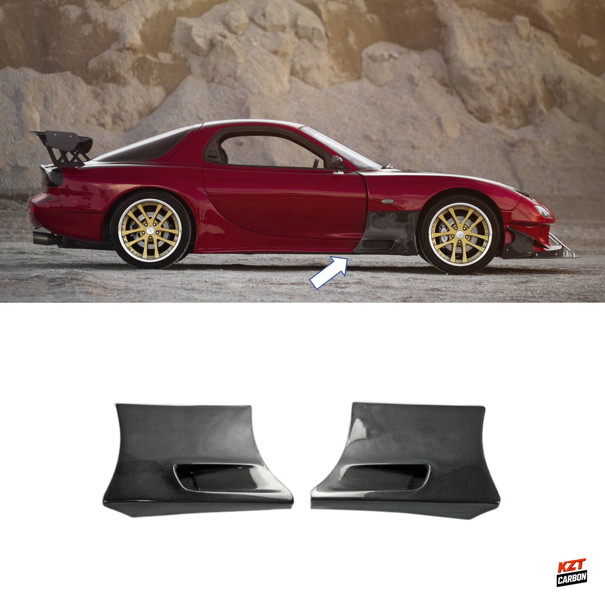 For Mazda RX7 FD3S RE-GT Kit Carbon Fiber Side Front Fender Lower Vents Addon