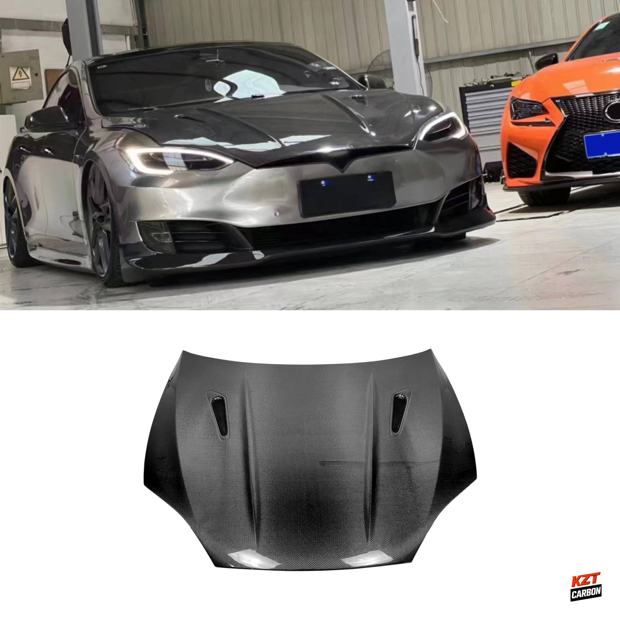 For Tesla Model S 2016-19 Carbon Fiber XSJ Style Front Vented Cooling Hood